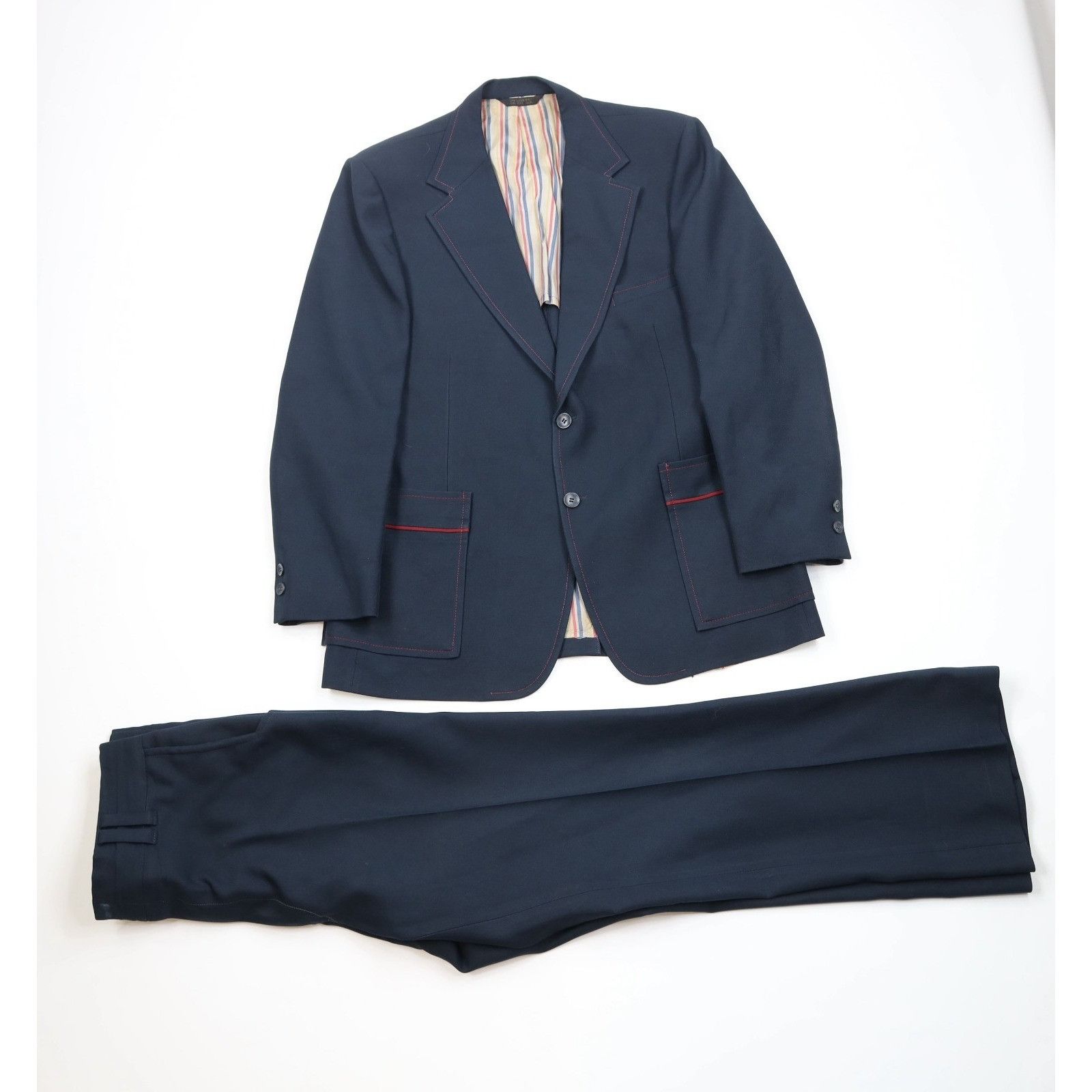 Vintage Vintage 70s Streetwear 2 Piece Suit Wedding Navy Blue Size 44R - 1 Thumbnail