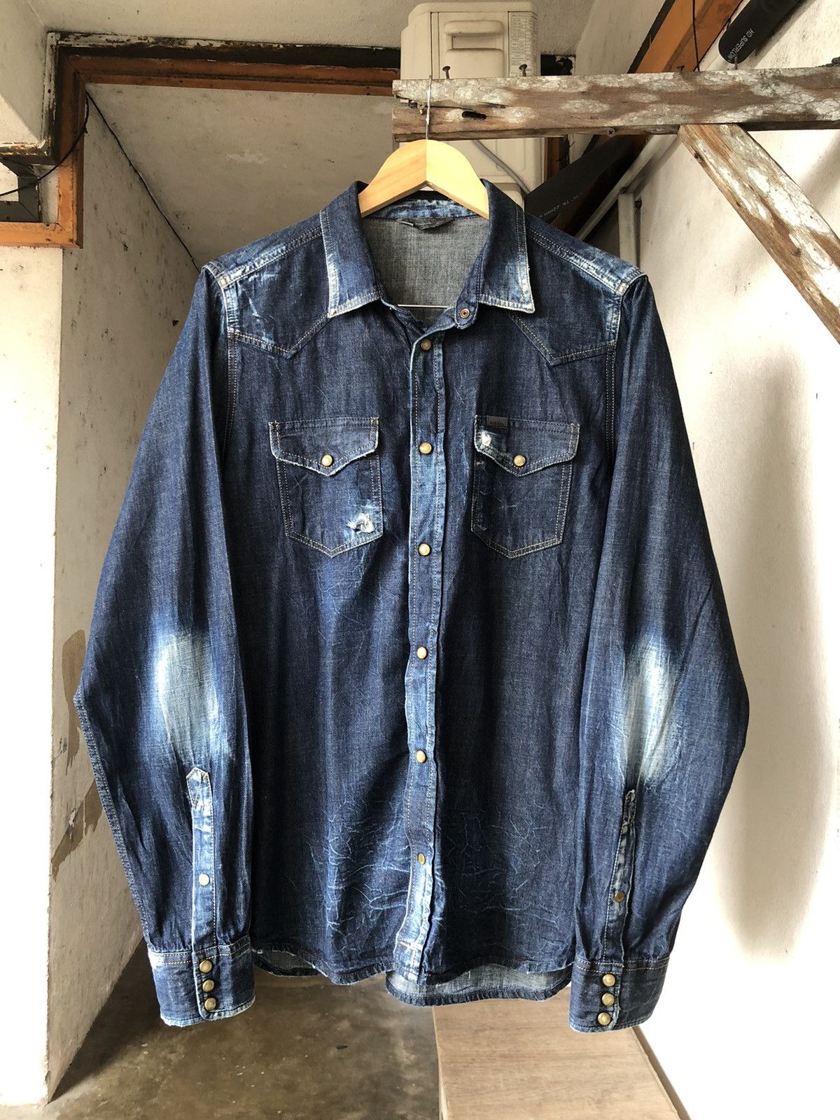 Diesel Rare🔥 Diesel Industries Distressed Punk Western Denim Shirt Size US XL / EU 56 / 4 - 1 Thumbnail