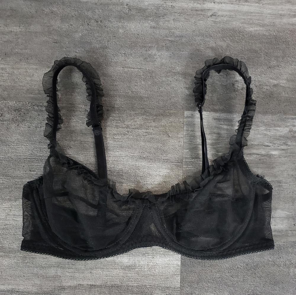 Designer Black Sheer Detailed Fredericks Seduction Bra Size ONE SIZE - 4 Thumbnail