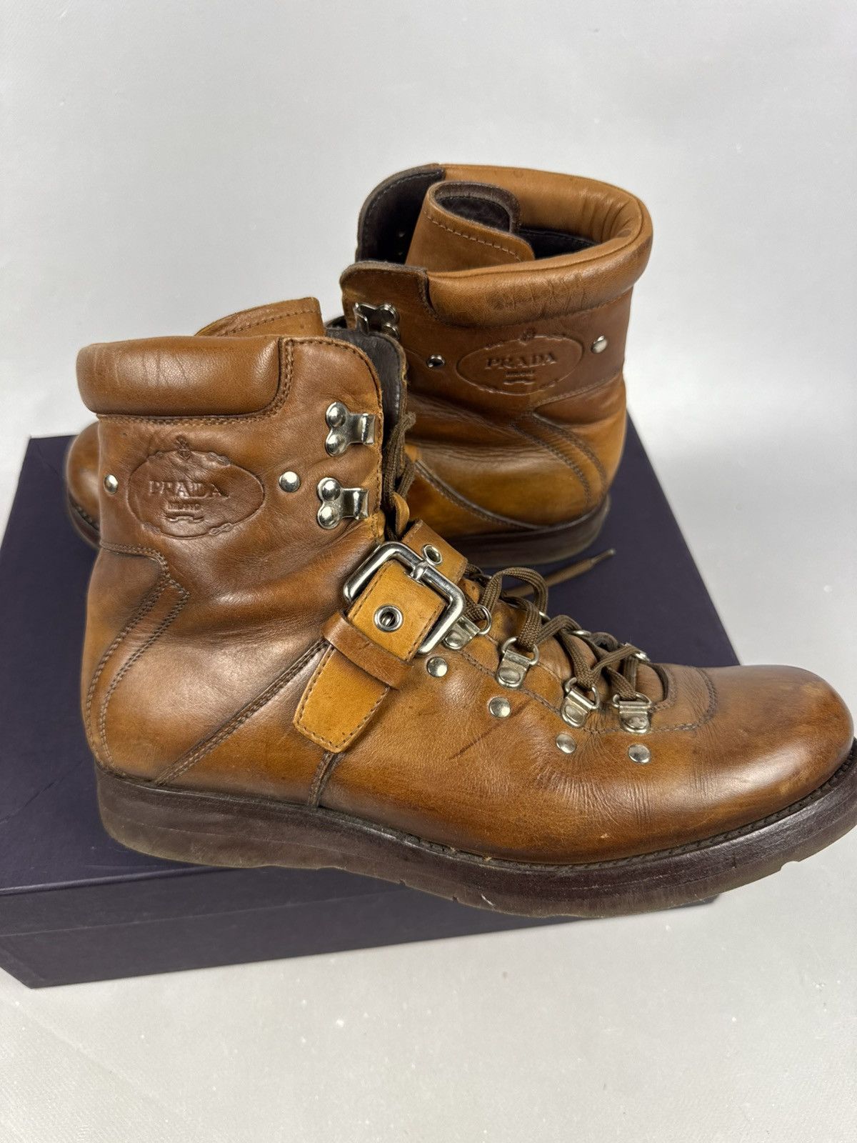 Prada Prada Milano Leather Hiking Boots Brown – Size 10 men Size US 10 / EU 43 - 5 Thumbnail