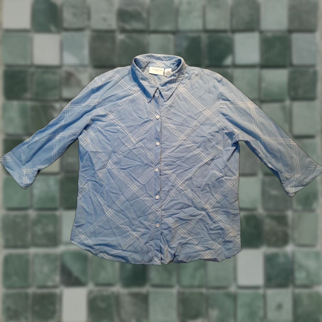 Liz Claiborne VINTAGE Liz Claiborne Liz sport Womens XL 3/4 Sleeve Blue Cotton Button Up Shirt Top Size XL / US 12-14 / IT 48-50 - 1 Thumbnail