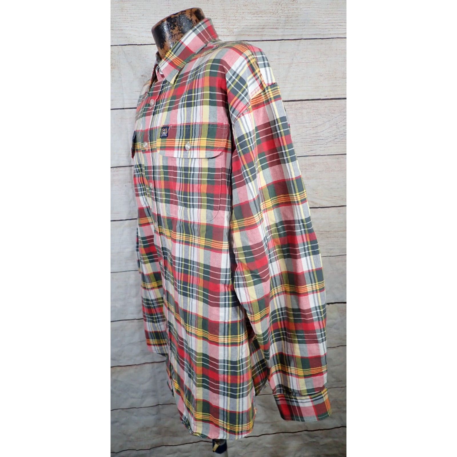 Vintage Cinch Miller Style Mens XL Red Green Plaid Button Front Long Sleeve Flannel Shirt Size US XL / EU 56 / 4 - 2 Thumbnail