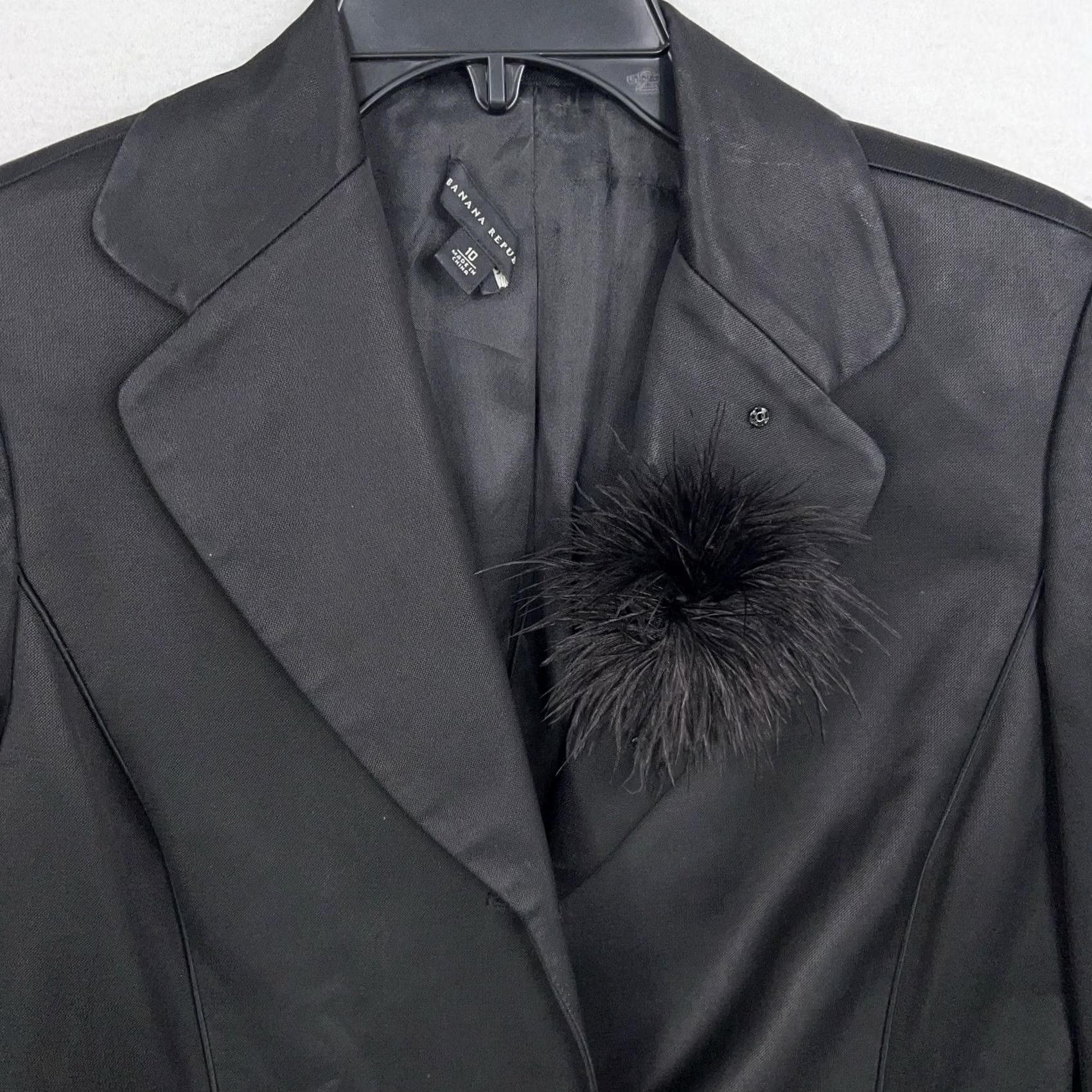 Banana Republic Banana Republic Blazer Womens 10 Black One-Button Notch Lapel 3/4 Sleeve Vintage Velvet? No, keep to original words. Size L / US 10 / IT 46 - 2 Thumbnail