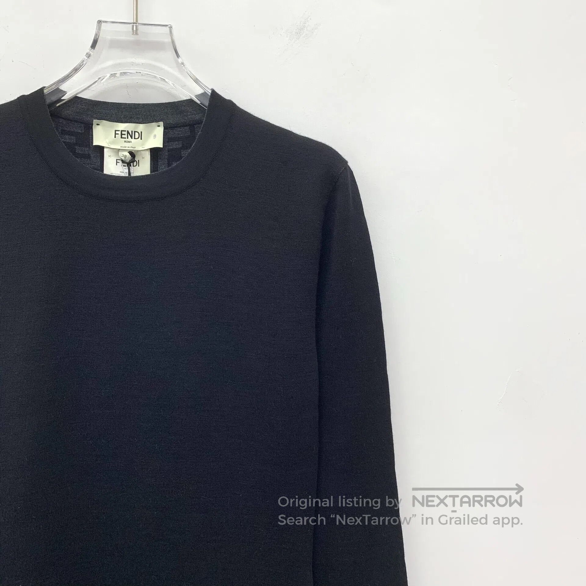 Fendi FENDI Black Lined Monogram Printed Cashmere Crew Neck Long Size XS / US 0-2 / IT 36-38 - 3 Thumbnail