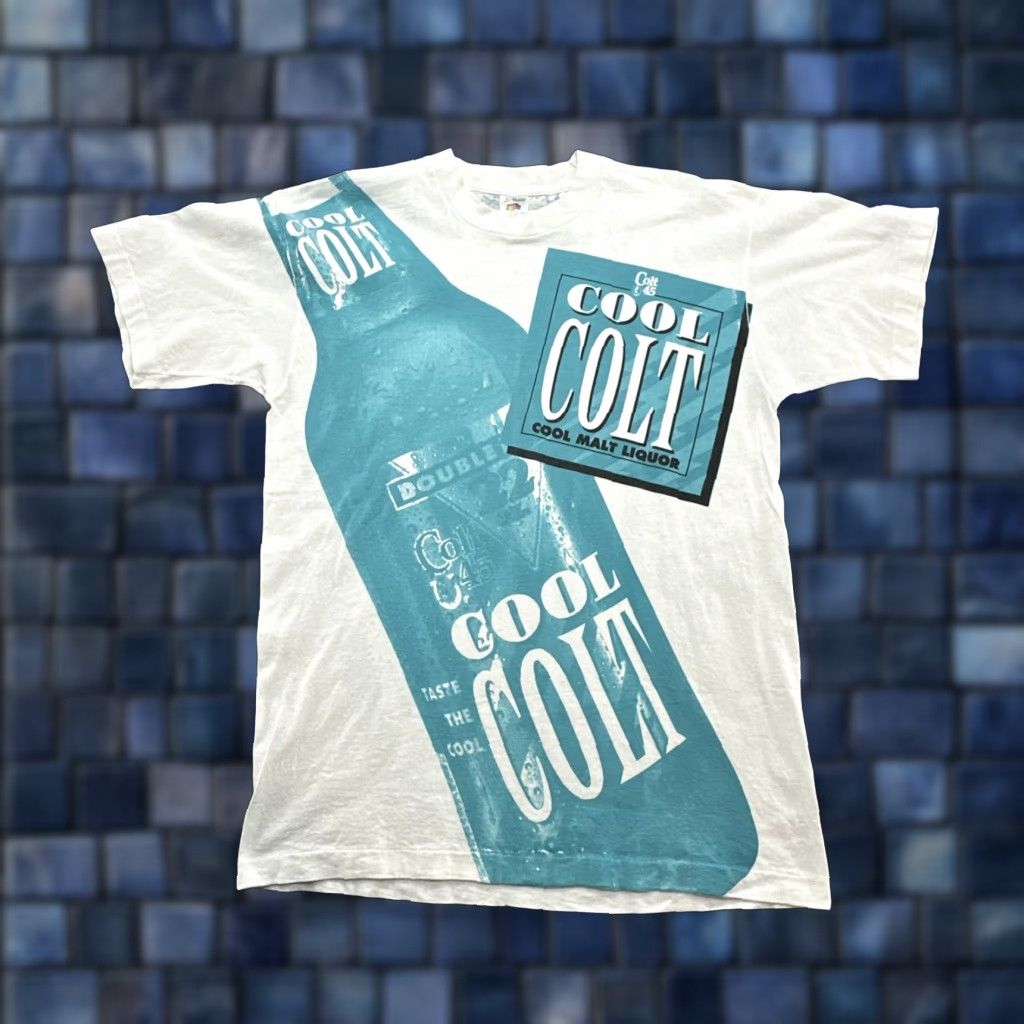 Fruit Of The Loom VINTAGE 90s Cool Colt 45 Malt Liquor AOP Single Stitch Size Large Taste The Cool T-Shirt Mens White 90s Vintage Size US L / EU 52-54 / 3 - 1 Thumbnail