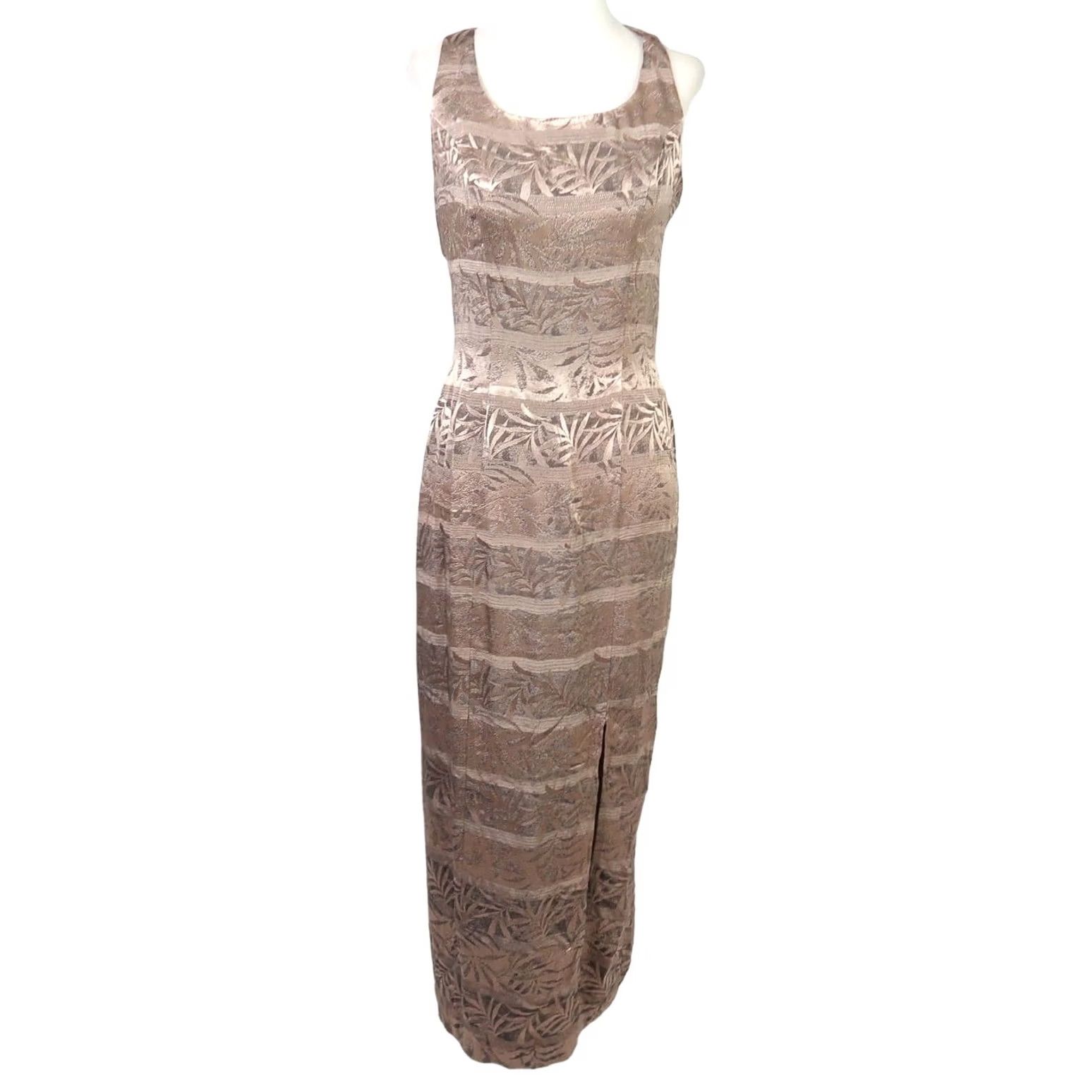 Vintage VINTAGE 90s party maxi dress tan and black metallic leaf print 3 Size XS / US 0-2 / IT 36-38 - 2 Thumbnail