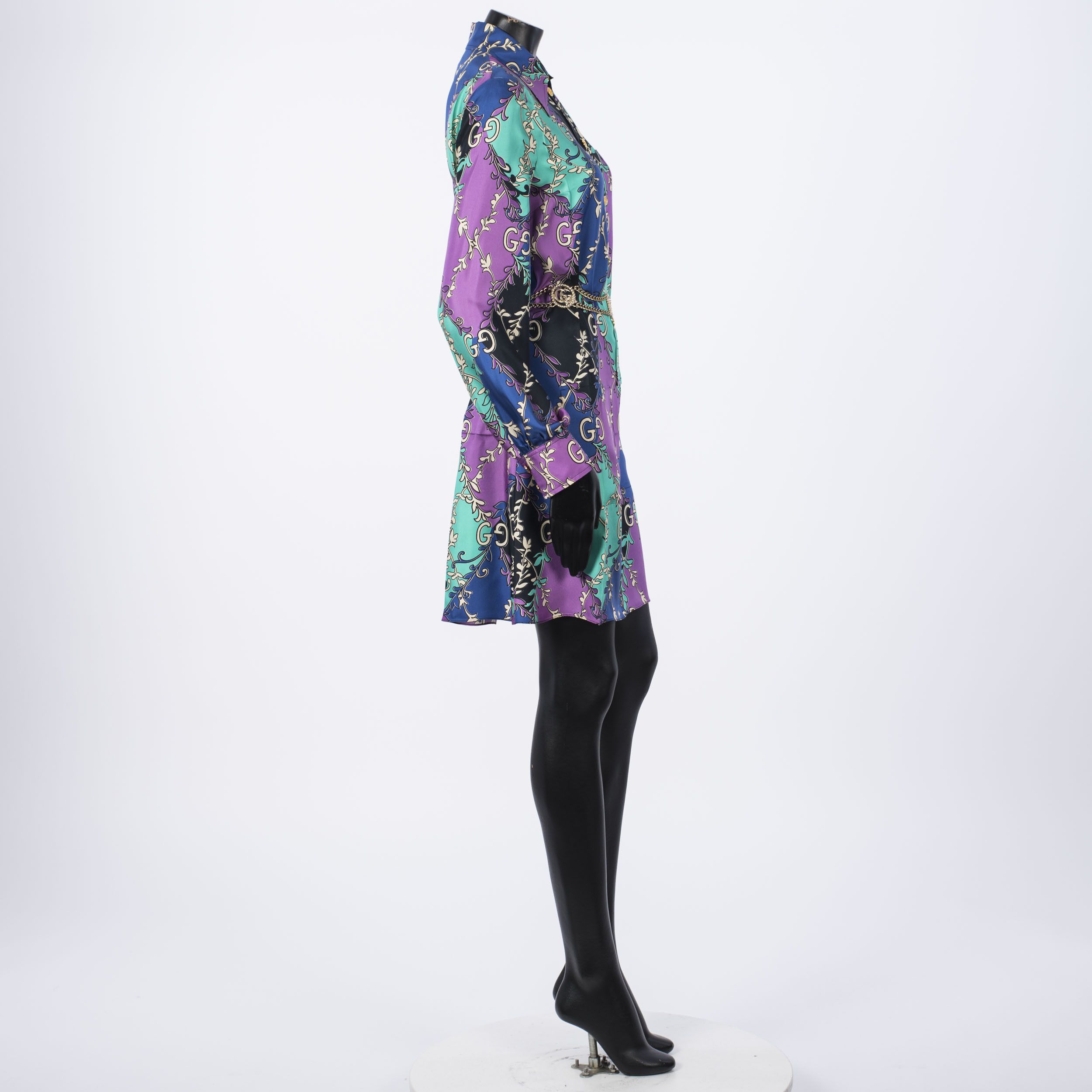 Gucci Silk GG Rhombus Ramage Shirt Dress With Chain Belt Size M / US 6-8 / IT 42-44 - 7 Thumbnail