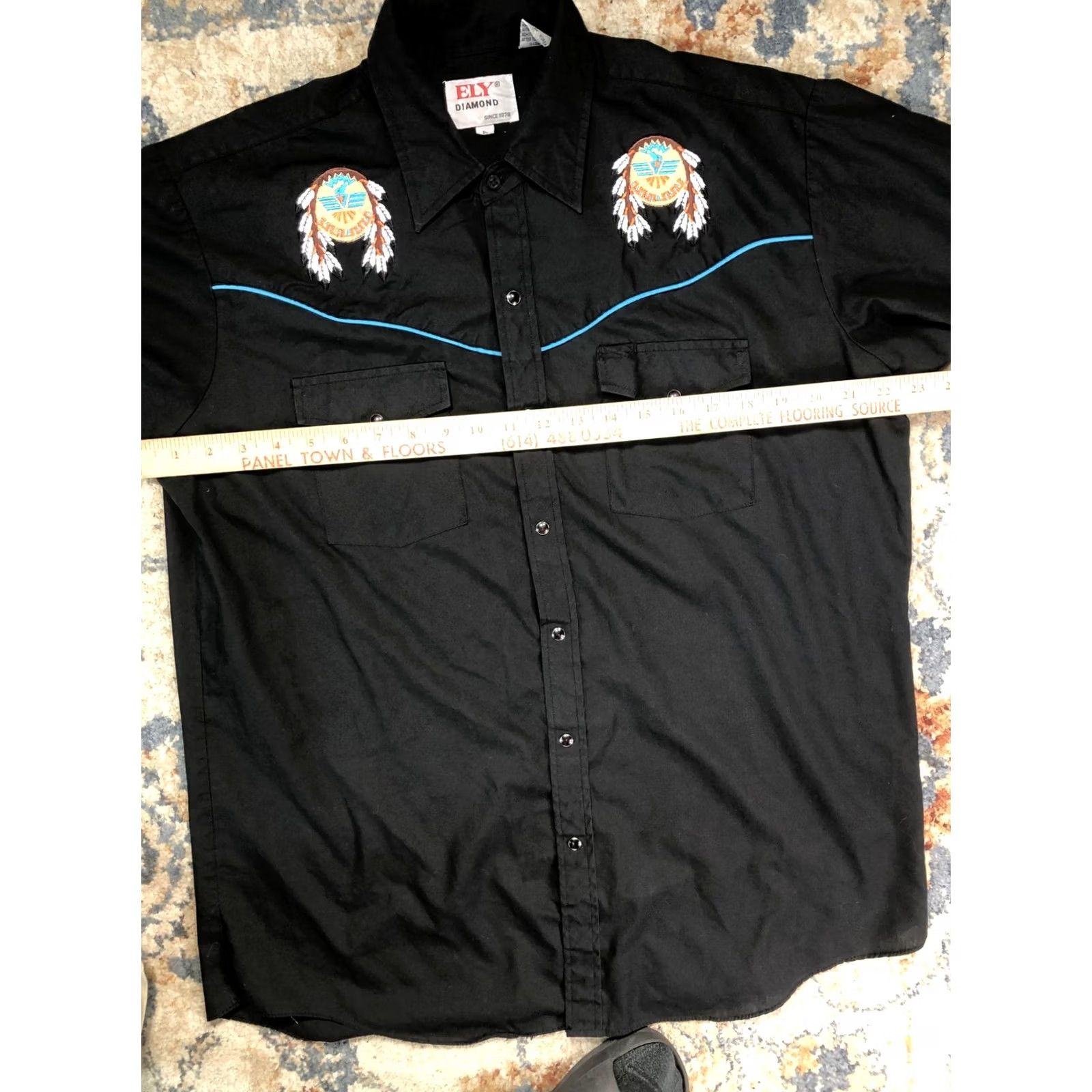 Vintage Ely Diamond Shirt Mens Large Black Western Pearl Snap Long Sleeve Thunderbird Size US L / EU 52-54 / 3 - 7 Thumbnail