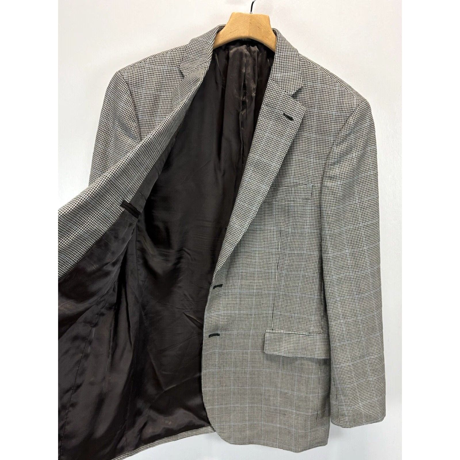 Brooks Brothers VINTAGE Brooks Brothers Blazer Mens 42L Silk Blend Houndstooth Classic Business Jacket Black White Size 40L - 5 Thumbnail