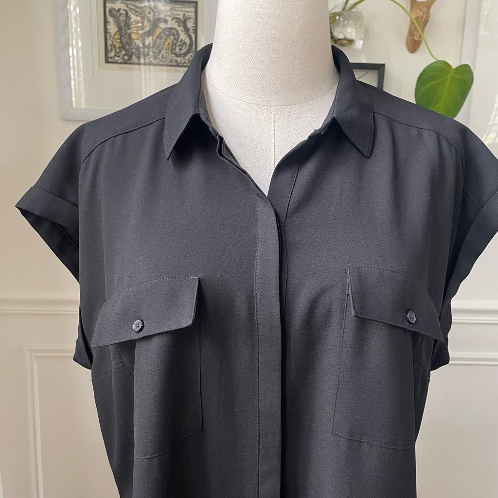 Express NWT Express Black Button Front Shirt Shift Dress L Size L / US 10 / IT 46 - 2 Thumbnail