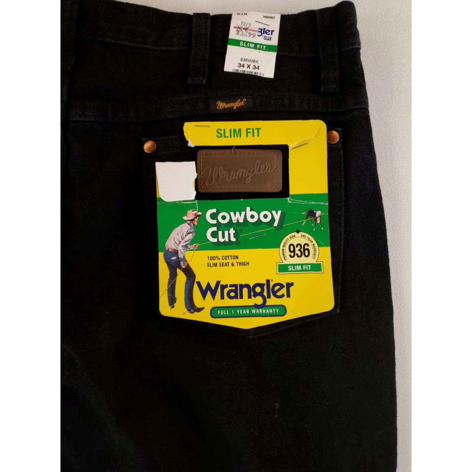 Wrangler VINTAGE Wrangler Jeans 936WBK Slim Cowboy Cut Black Mens 34x34 NWT Jeans 90s Mens Jeans Size US 34 / EU 50 - 4 Thumbnail