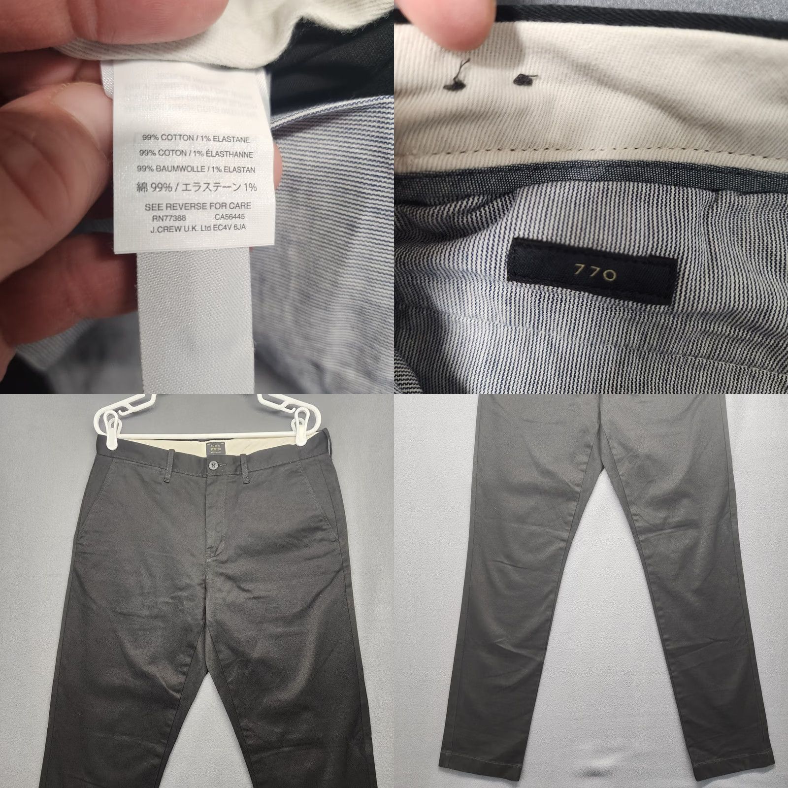 J.Crew J.CREW Pants Mens 33x33 Black Stretch Cotton Blend Tapered Leg Chino Zip Flat Front 5-Pocket Mens Regular Waist 33 Inseam 33in Size US 33 - 8 Thumbnail