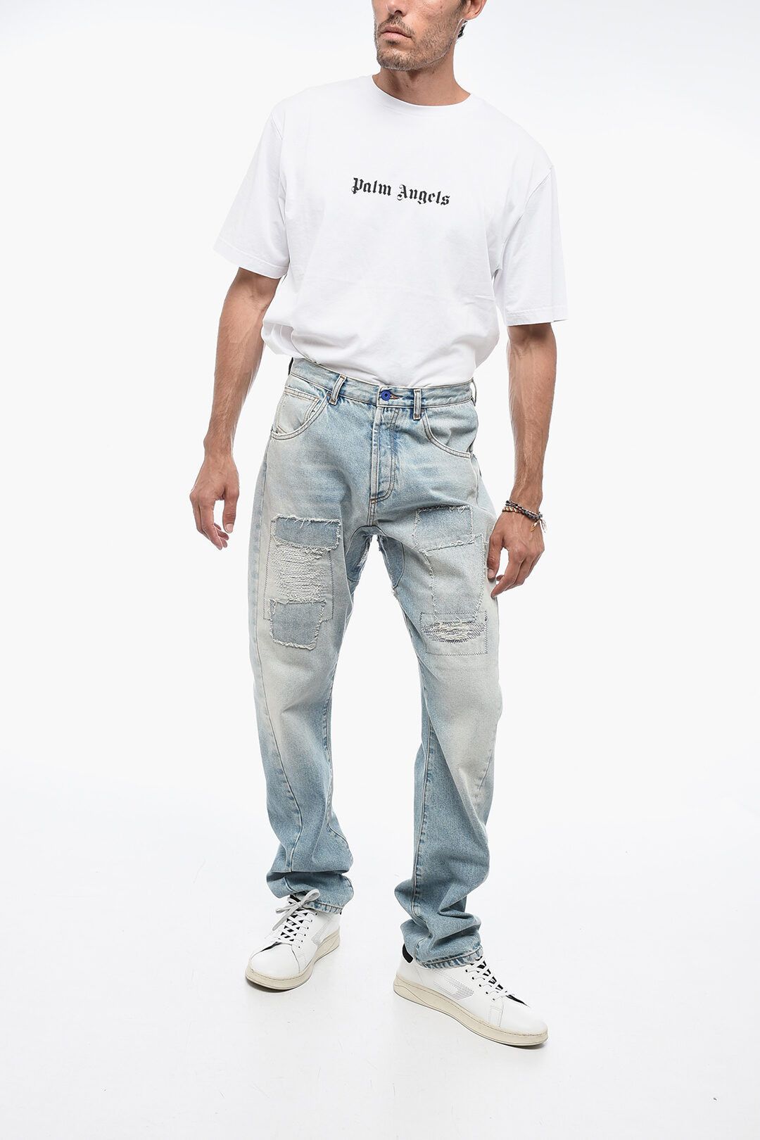 og1mm0824 Vintage Effect Twist Jeans in Light Blue