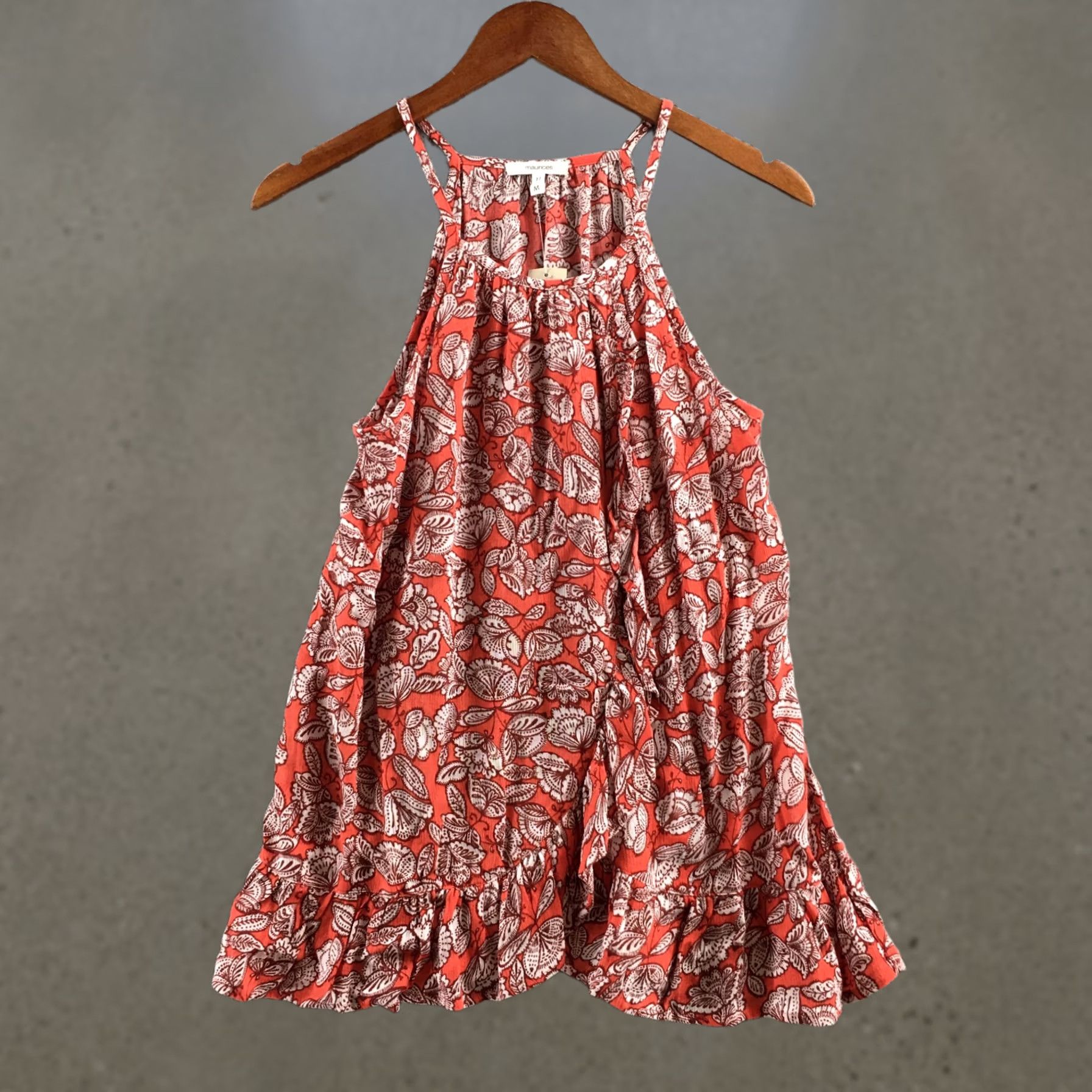 Vintage Maurices Tank Top Womens Medium Red Floral Sleeveless Ruffle Hem Casual Rayon Size M / US 6-8 / IT 42-44 - 1 Thumbnail
