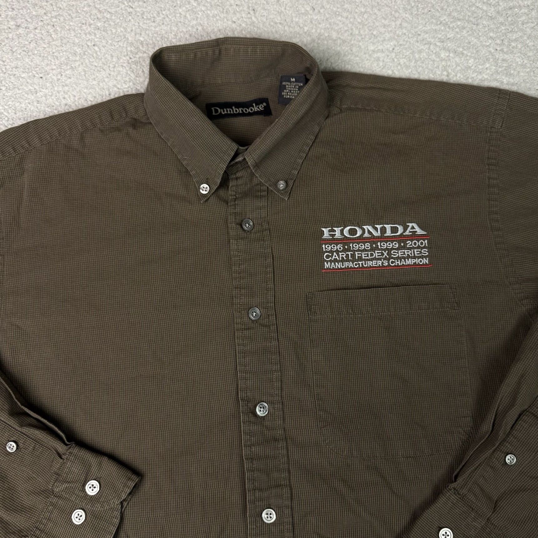 Honda VINTAGE Honda Shirt Mens L Brown Cart Racing Tech Mechanic Embroidered Rare Button-Up Long Sleeve Cotton Knit Collared Size US L / EU 52-54 / 3 - 2 Thumbnail