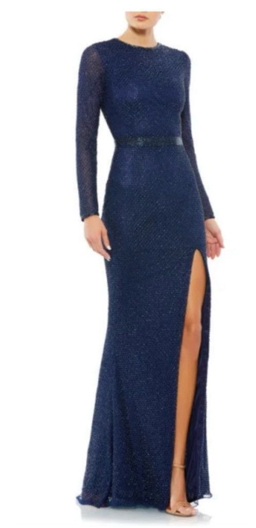 Mac Duggal Women's Mac Duggal Blue Long Sleeve Gown Size 12 Size XL / US 12-14 / IT 48-50 - 1 Thumbnail