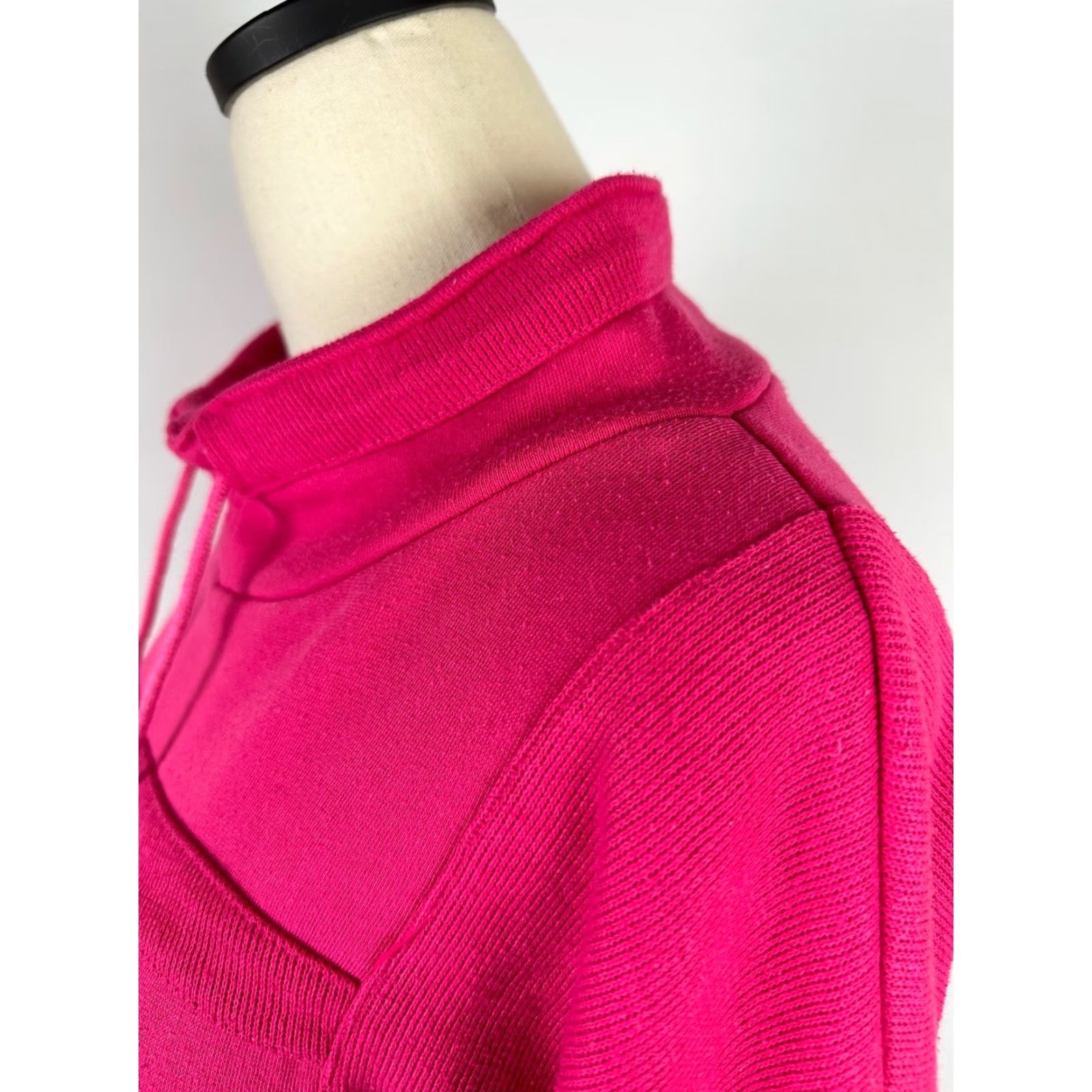 Vintage VTG 80s Fuchsia Pink Pullover Sweatshirt S Cowl Neck Drawstring Grommets Retro Size S / US 4 / IT 40 - 6 Thumbnail