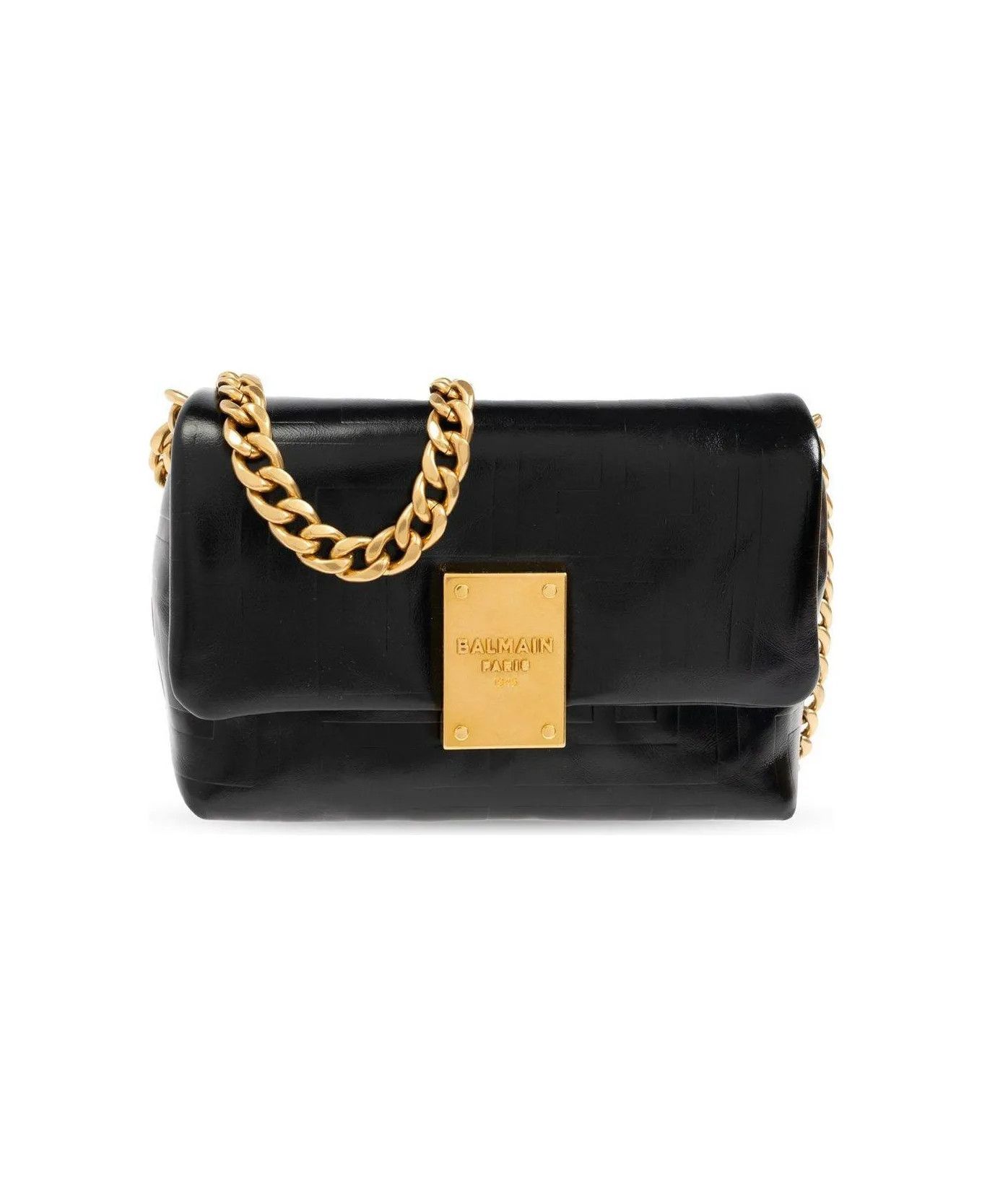 Balmain o1s1wg111225 Size:OS/Embossed Flap Shoulder Bag in Black Size ONE SIZE - 1 Thumbnail