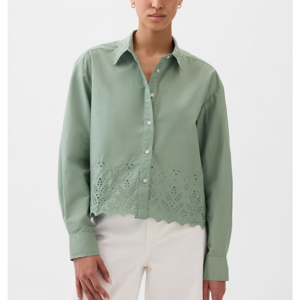 Gap Gap Women -Green Scalloped Hem Eyelet Cropped Shirt/ S /NWOT Size S / US 4 / IT 40 - 1 Thumbnail