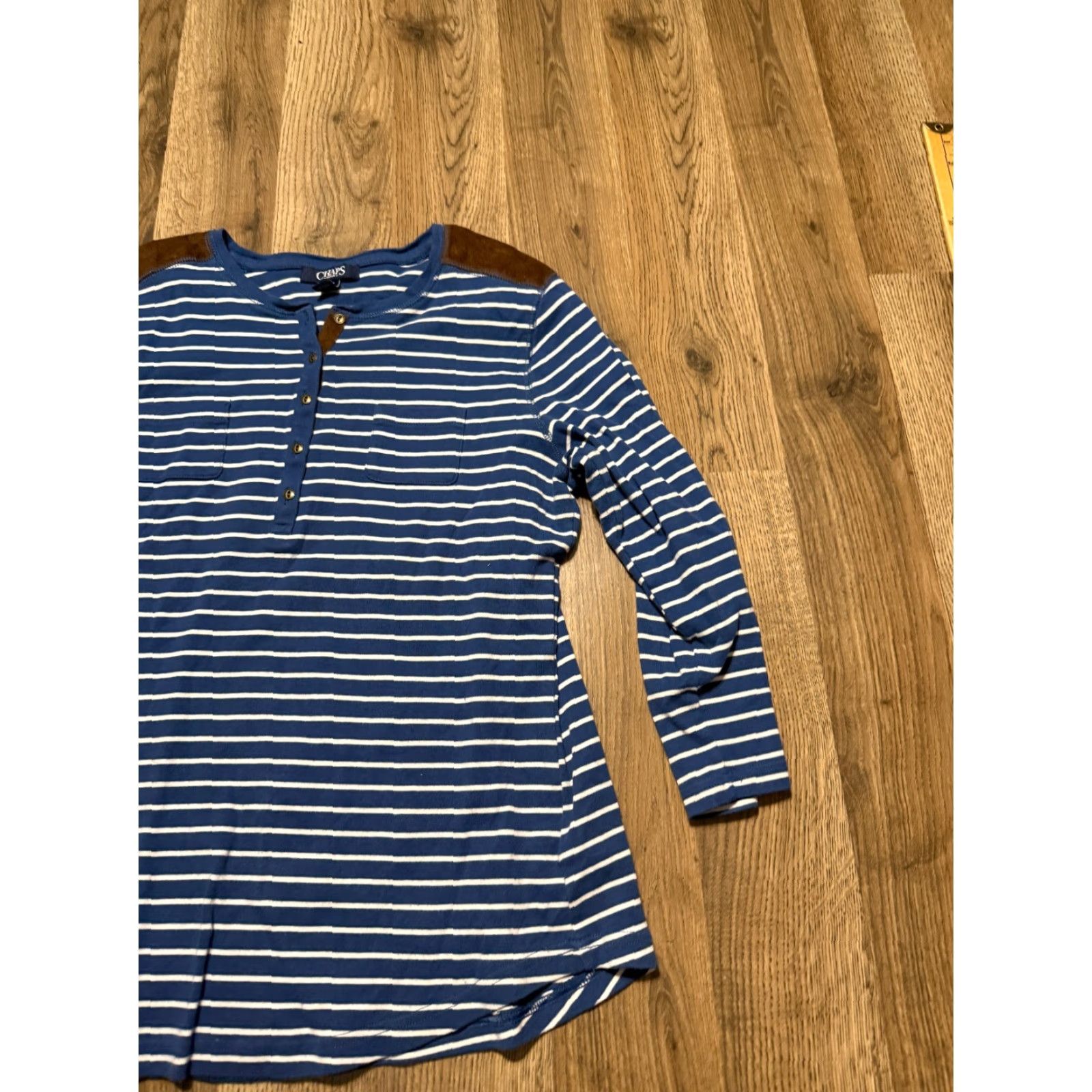 Chaps VINTAGE CHAPS Shirt Women’s Large White Blue Brown Striped Long Sleeve 3/4 Button Size L / US 10 / IT 46 - 4 Thumbnail