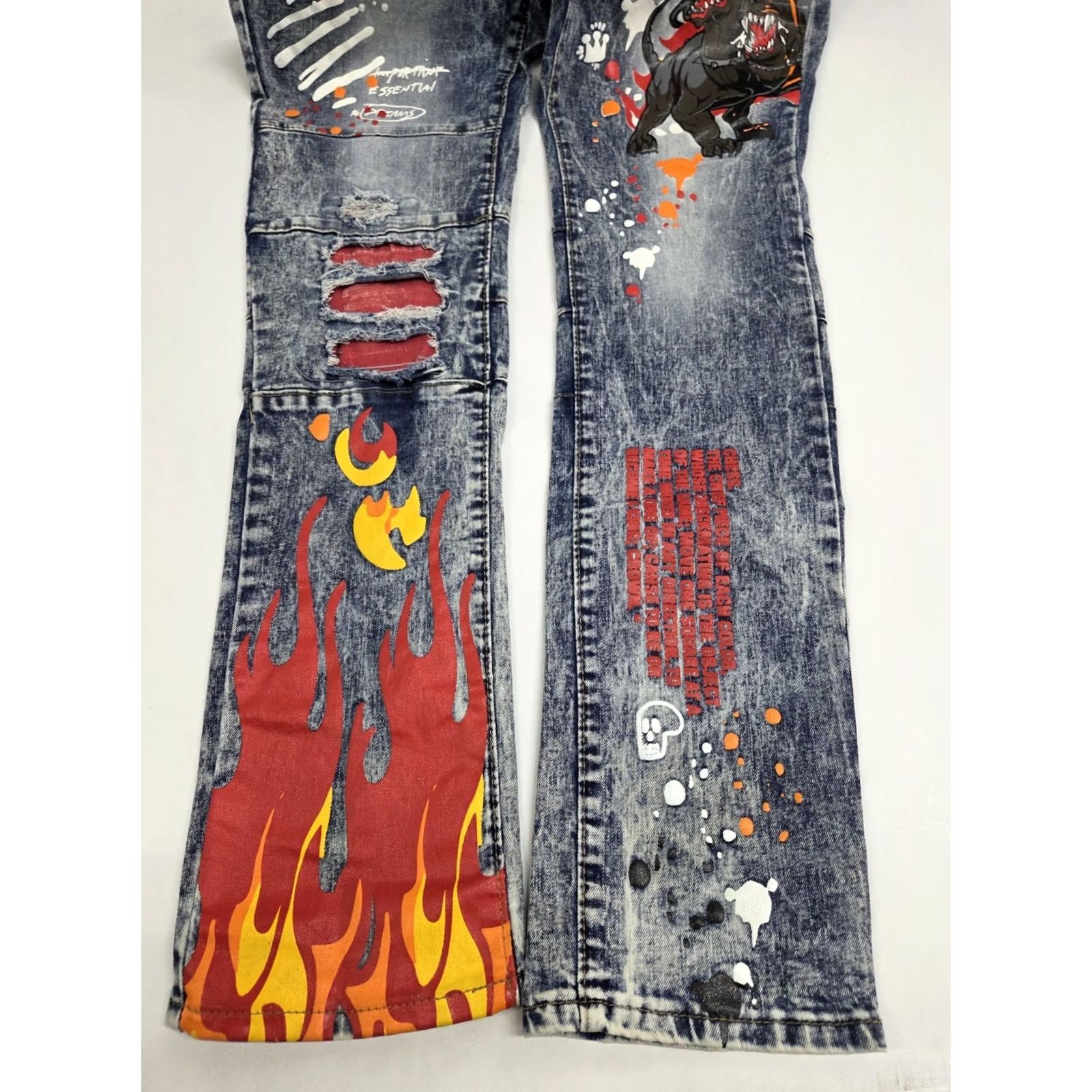Reason REASON Supply Co. Jeans Men 31 Stretch Graphic Paint Denim Zip 32 Inseam Multicolor Medium Wash Distressed Logo Pockets Straight Across Seasons Size US 31 - 4 Thumbnail