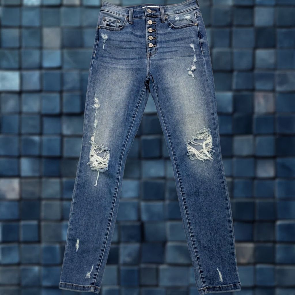 Vintage Eunina Jeans Distressed High Rise Skinny 5 27x27.5 Blue Women Jeans Size 27" / US 4 / IT 40 - 1 Thumbnail