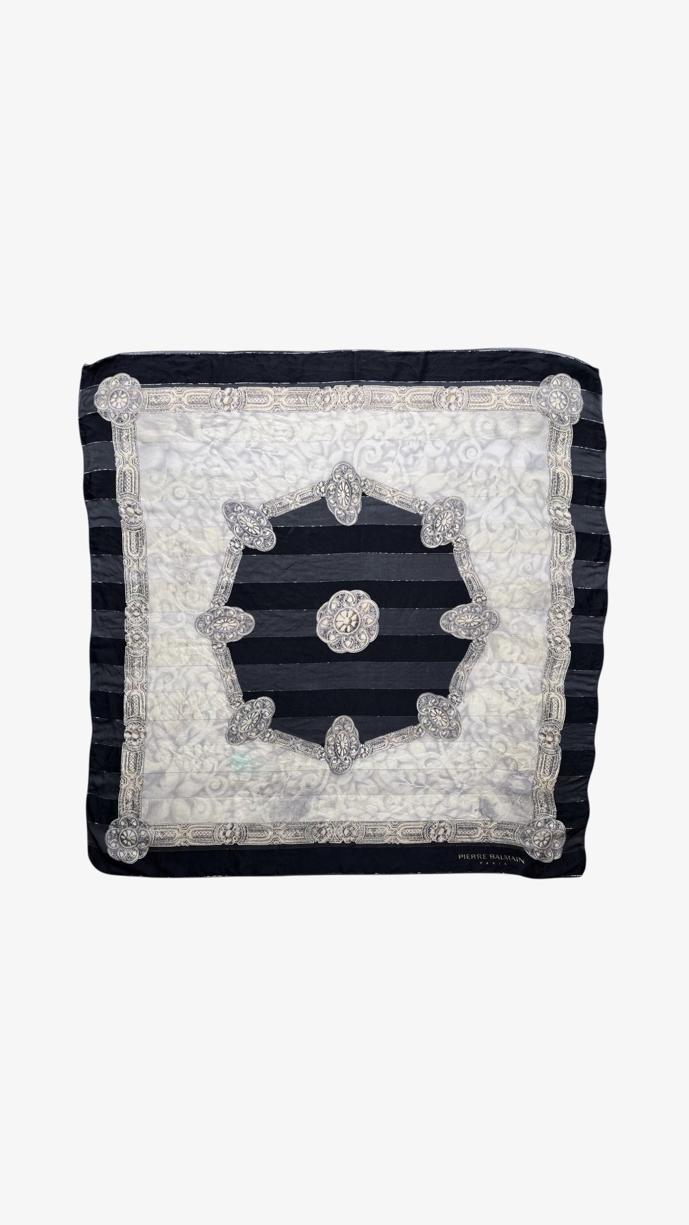 Balmain Vintage 80s Pierre Balmain Abstract Baroque Black Silk Scarf Size ONE SIZE - 1 Thumbnail