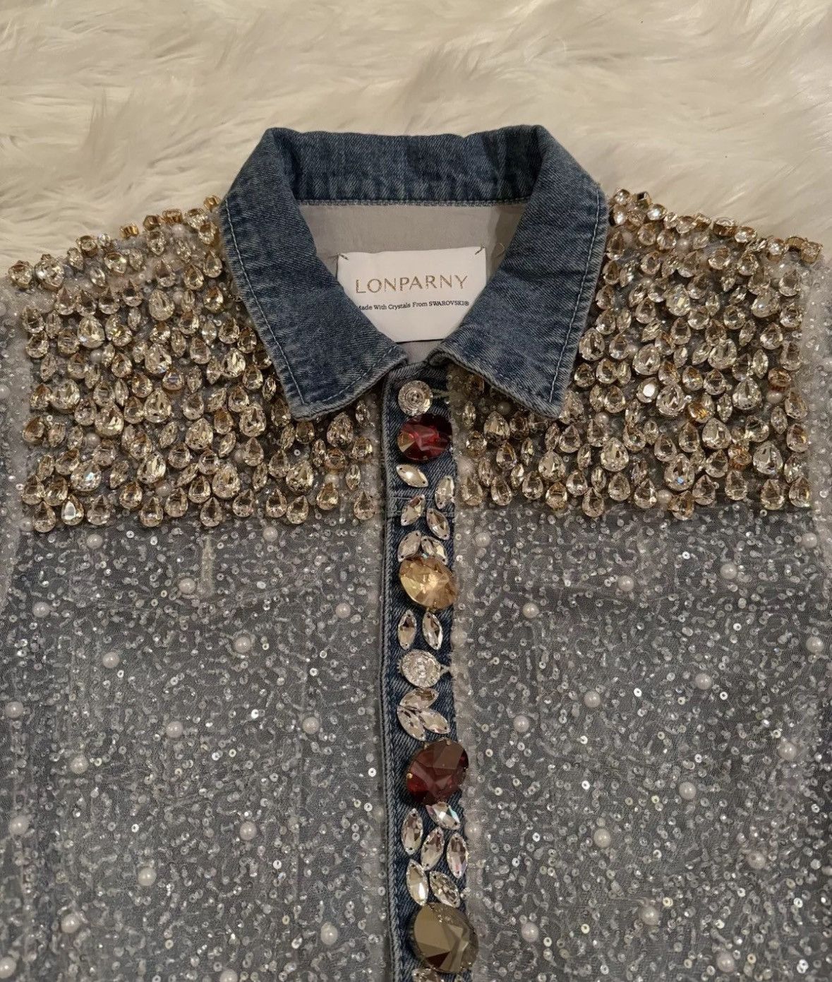 Designer Lonparny Swarovski Crystal Embellished Jacket Multicolor M Size US M / EU 48-50 / 2 - 5 Thumbnail