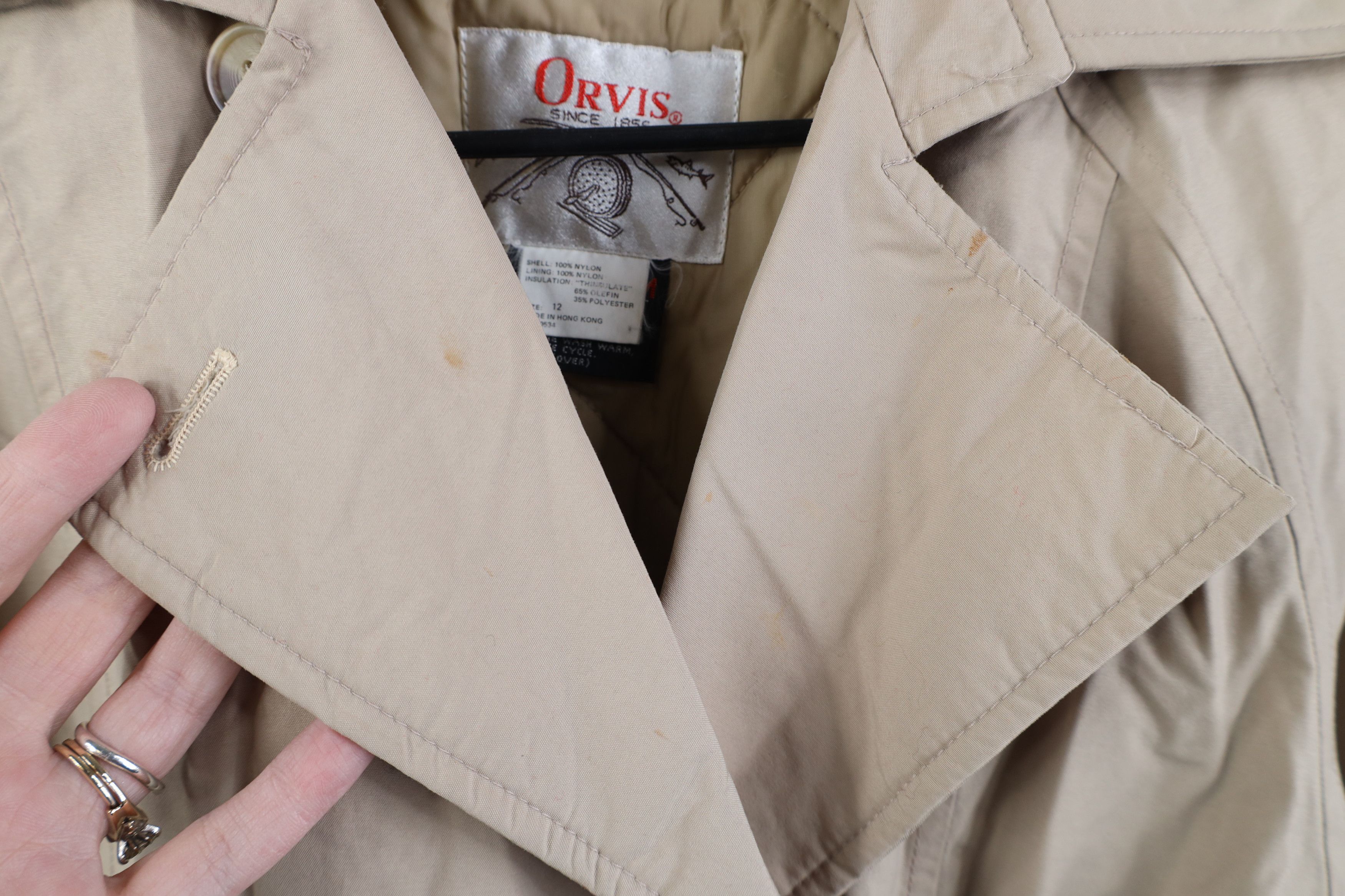 Orvis Vintage 70s 80s Orvis Lined Belted Trench Coat Jacket Beige Size XL / US 12-14 / IT 48-50 - 5 Thumbnail