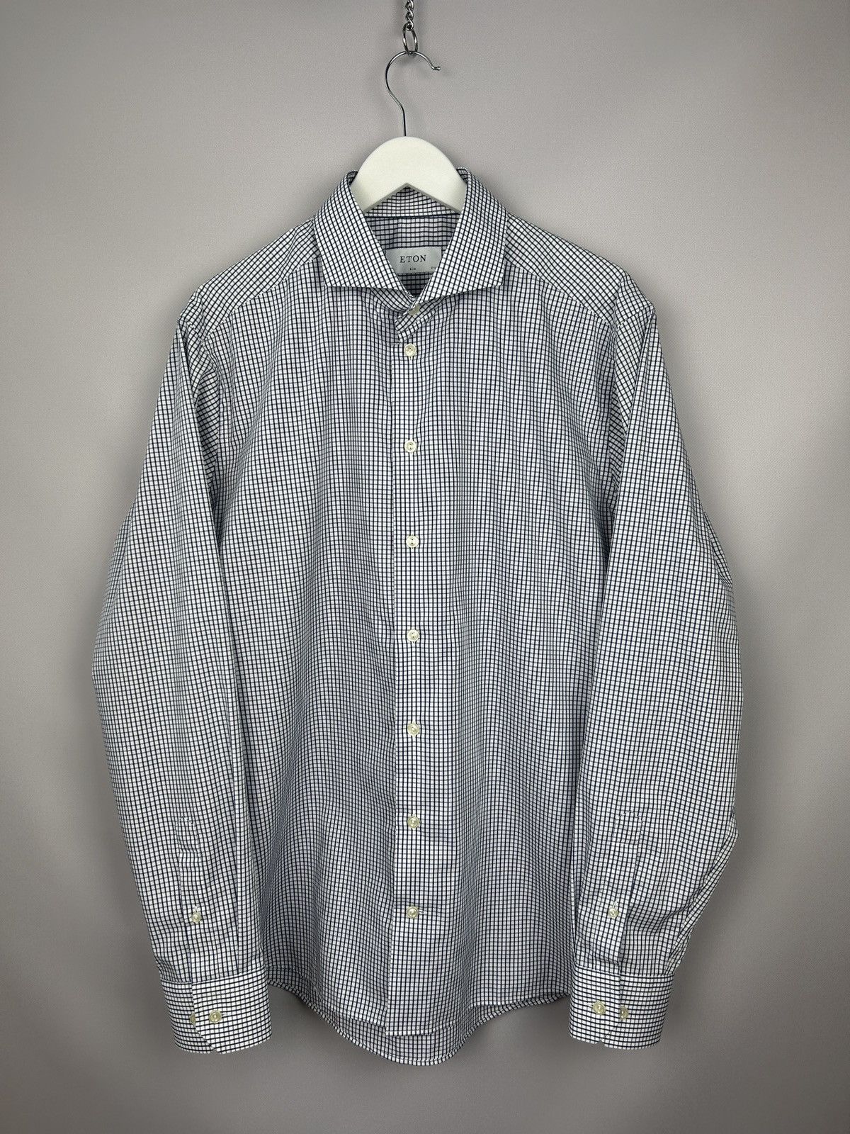 Eton ETON Slim White Blue Check Shirt Size XL (44 17 1/2) P2P 22" Size US XL / EU 56 / 4 - 4 Thumbnail