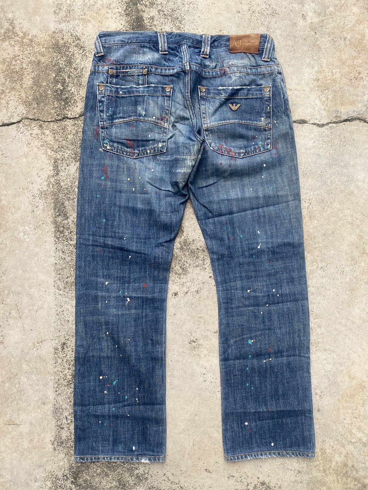 Armani × Armani Exchange × Le Grande Bleu (L.G.B.) Armani Jeans Painted Faded Loose Denim Jeans Size US 33 - 13 Thumbnail