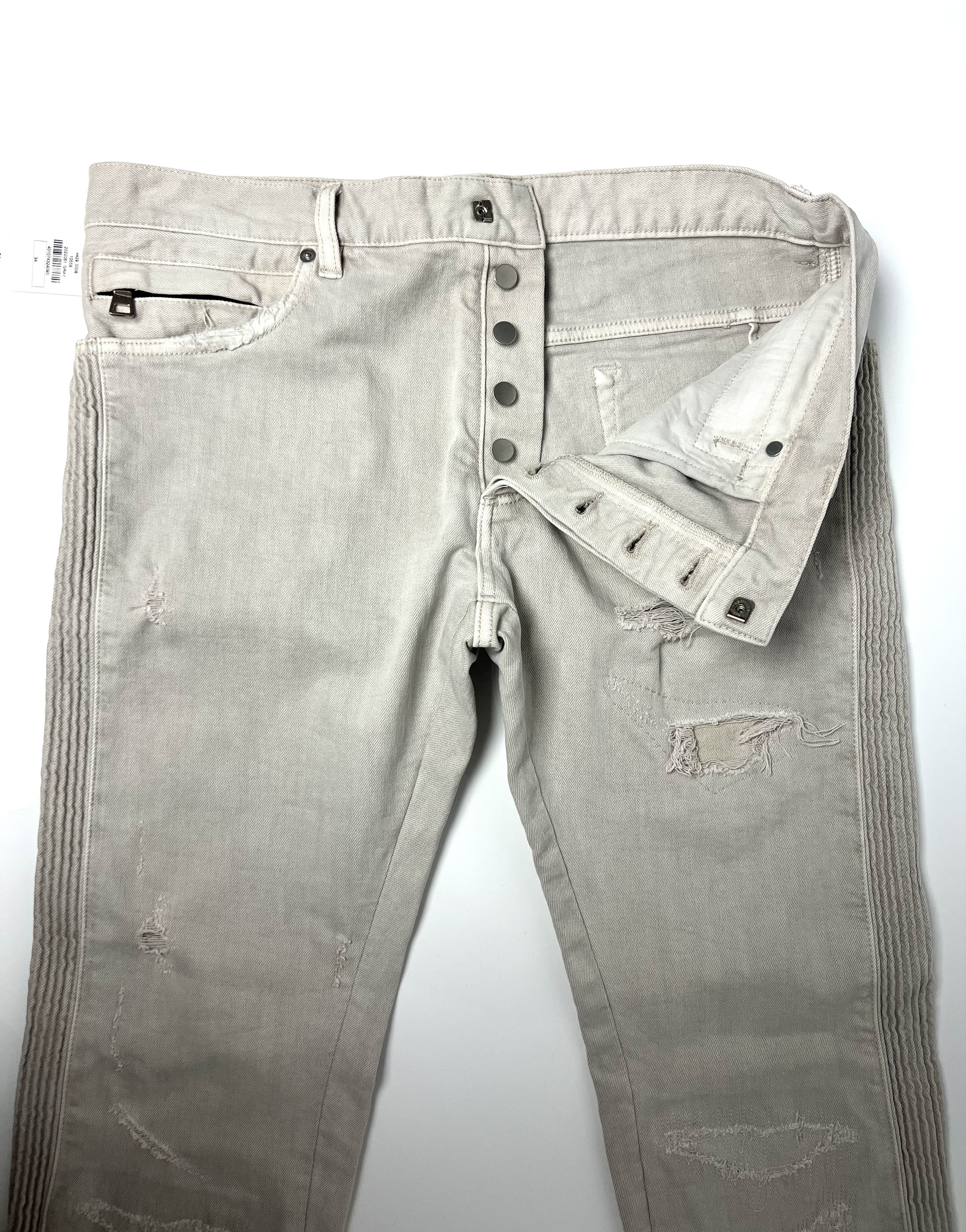Balmain 1625$ NWT, BALMAIN LIGHT GREY DISTRESSED RIBBED DENIM JEANS Size US 34 / EU 50 - 13 Thumbnail
