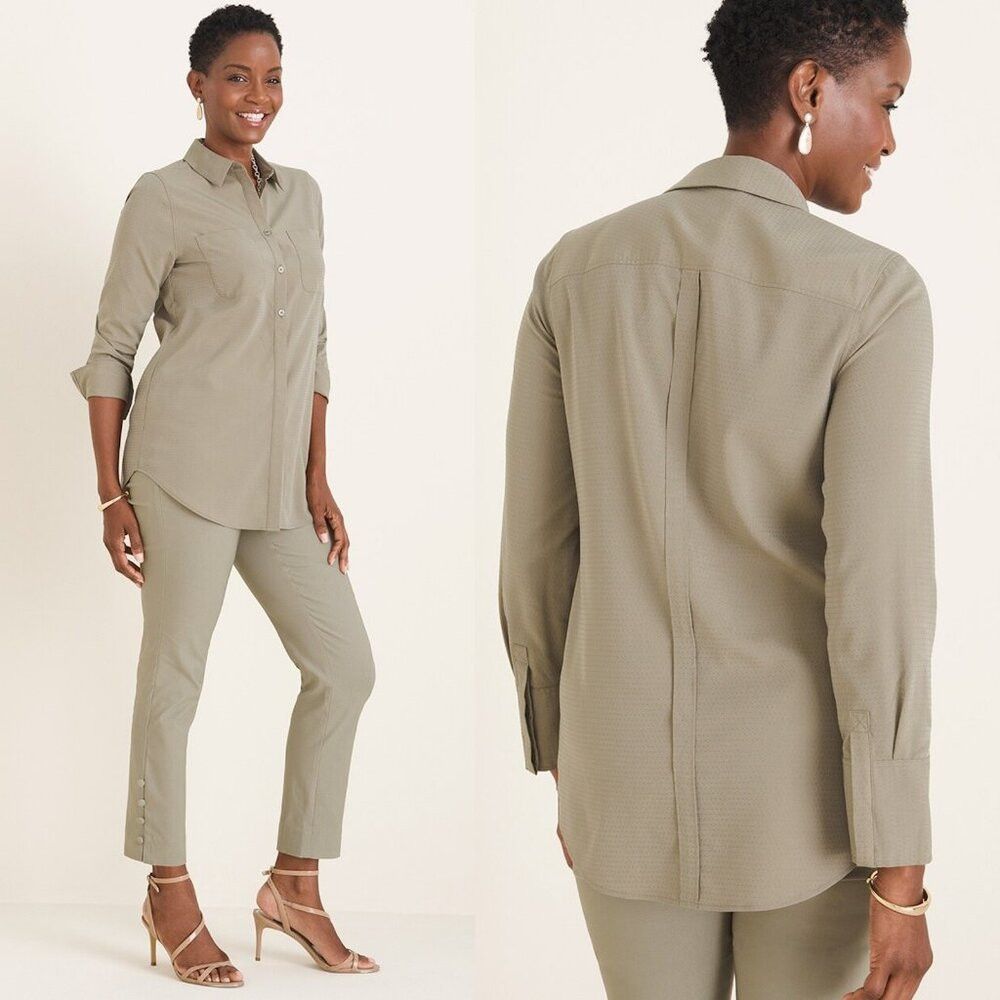 Chicos NWT New $80 Chico's Silky Soft Dobby Half-Placket Shirt Siz Size L / US 10 / IT 46 - 1 Thumbnail