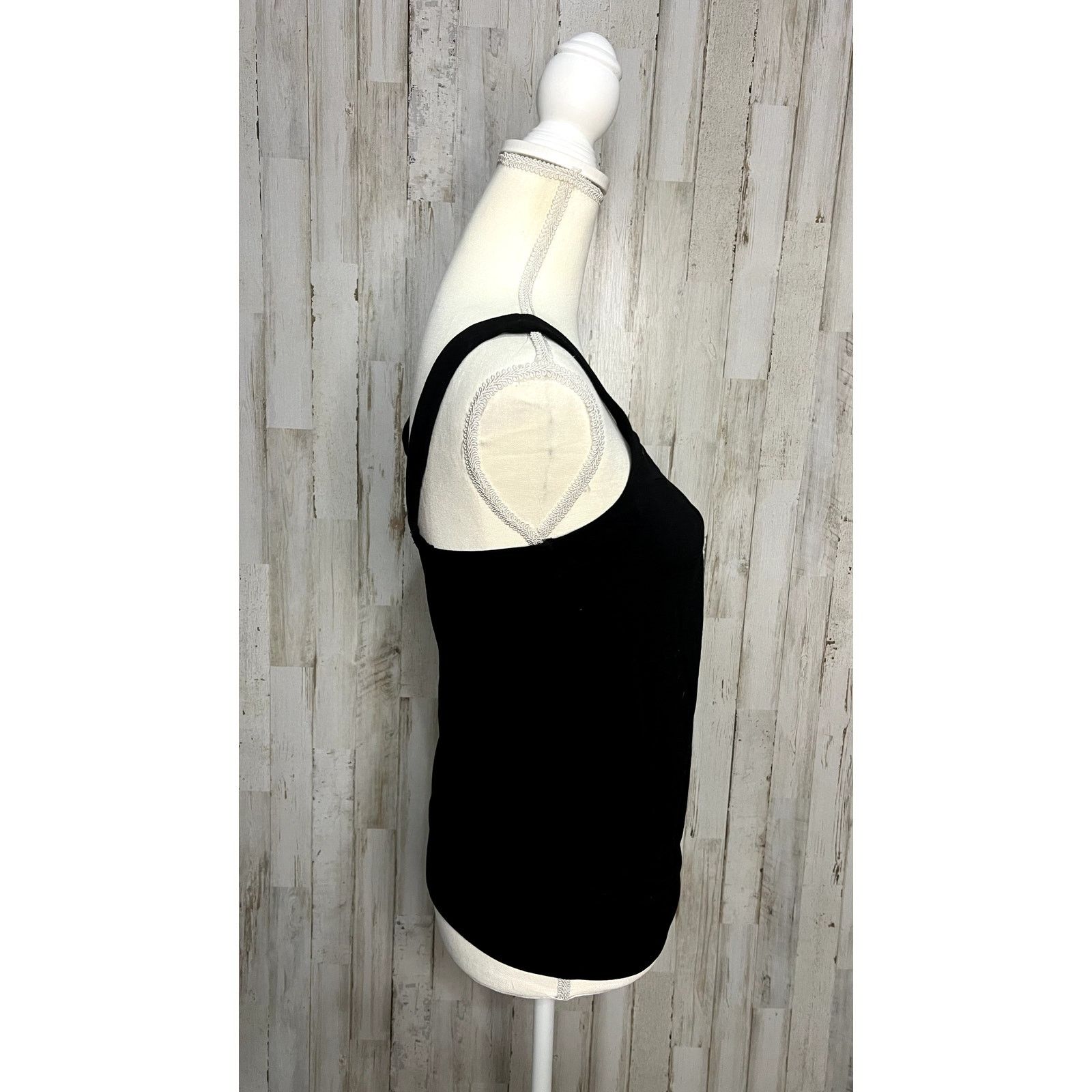 White House Black Market WHBM Women's XS Black Draped Square Neck Tank Top Size XS / US 0-2 / IT 36-38 - 4 Thumbnail