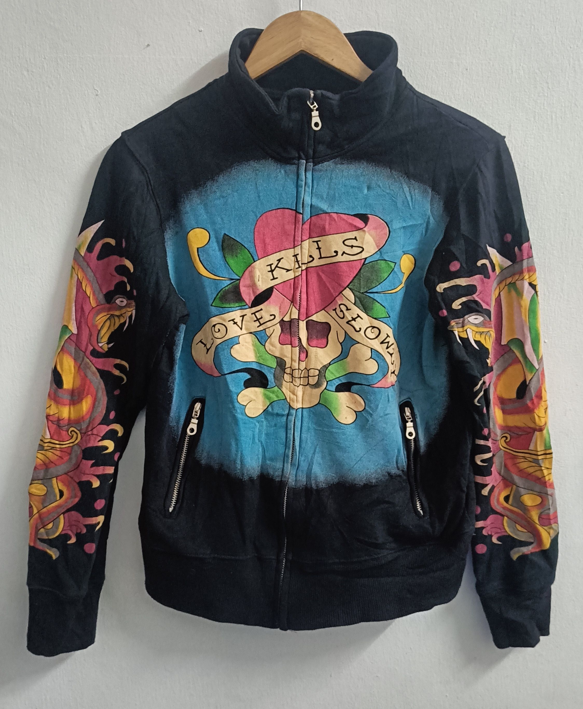 🔥🔥 Rare Vintage Ed Hardy All Over Print Zip Up Jacket