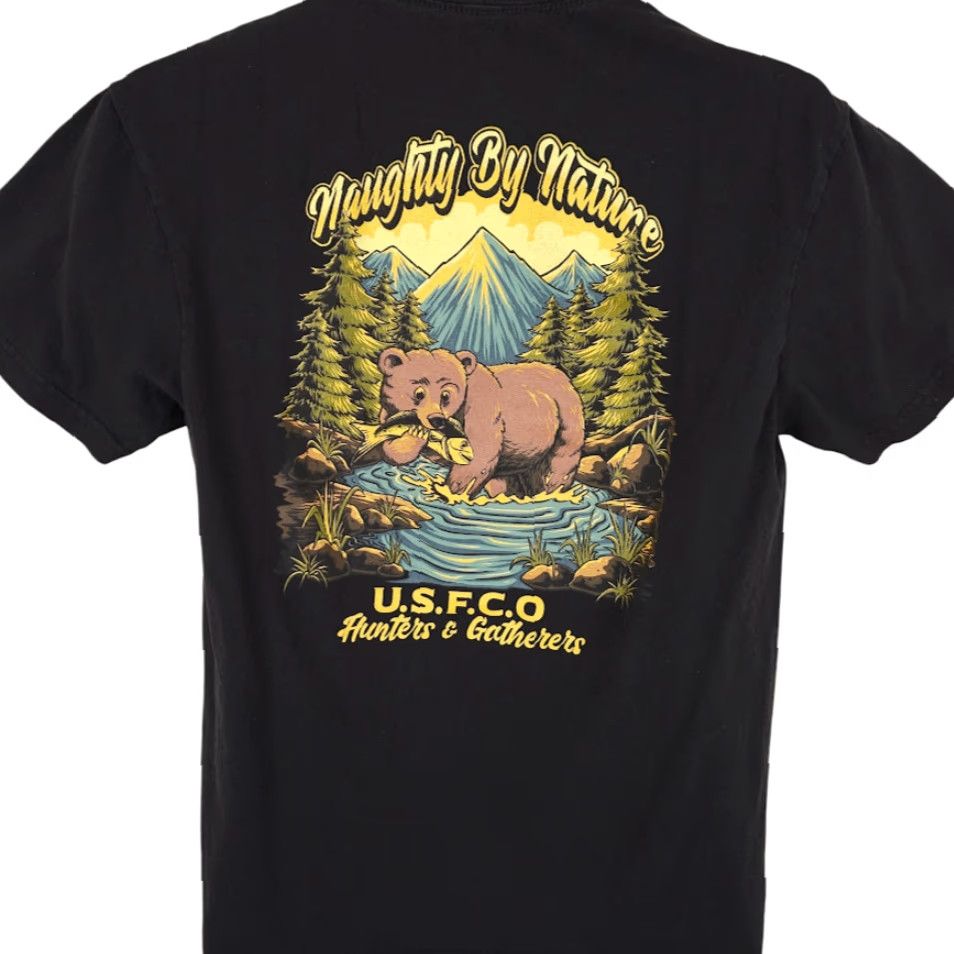CO VINTAGE Grizzly Bear T Shirt Mens US Fishing Co Black Medium Naughty By Nature Size US M / EU 48-50 / 2 - 4 Thumbnail
