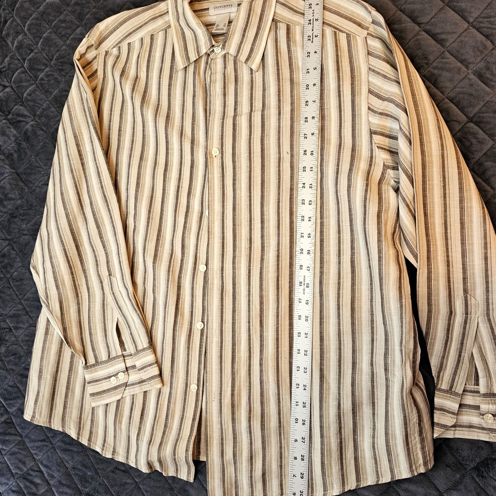 Vintage CONCEPTS BY CLAIBORNE Shirt XL Beige Striped Long Sleeve Button-Up Cotton Linen Size US XL / EU 56 / 4 - 5 Thumbnail