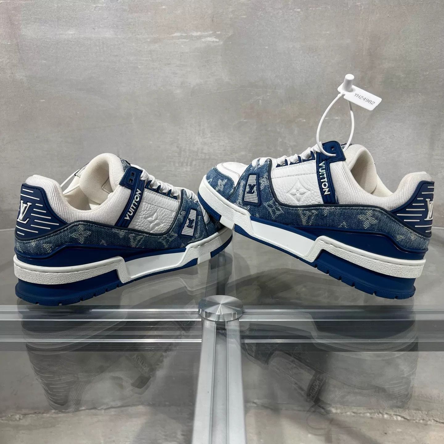 Louis Vuitton LV Trainer White Blue Denim UK2 36 Size US 4.5 / IT 34.5 - 5 Thumbnail