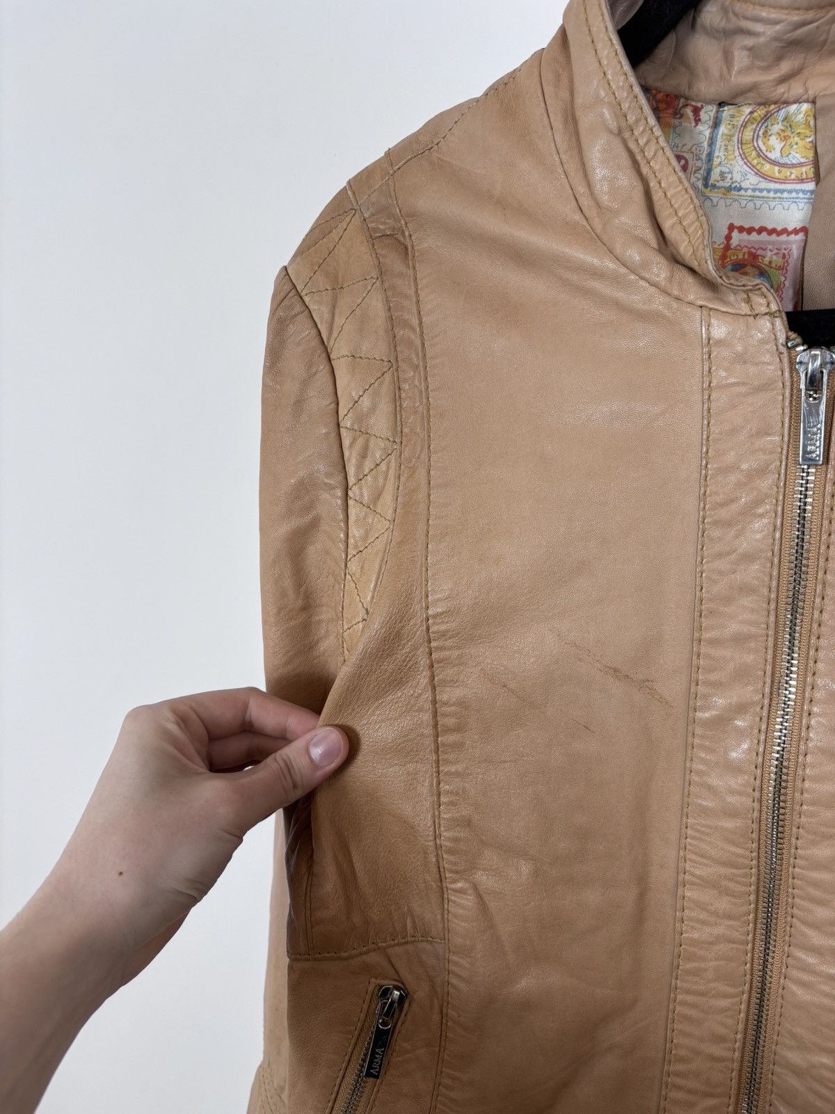 ARMA Arma Collection Women’s Beige Brown Biker Leather Jacket Size XL / US 12-14 / IT 48-50 - 5 Thumbnail