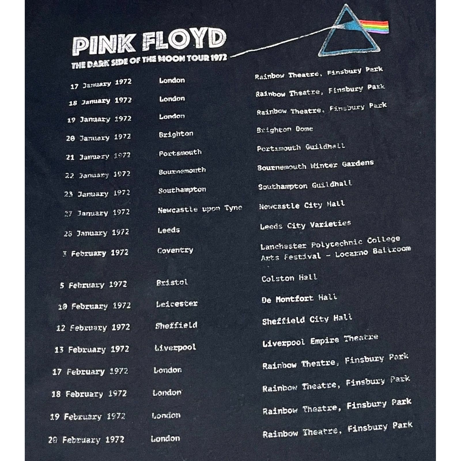 Vintage Pink Floyd T-Shirt The Dark Side of the Moon Tour 1972 XL Black Crew Neck Short Sleeve 100% Cotton Men Made in UK Size US XL / EU 56 / 4 - 3 Thumbnail