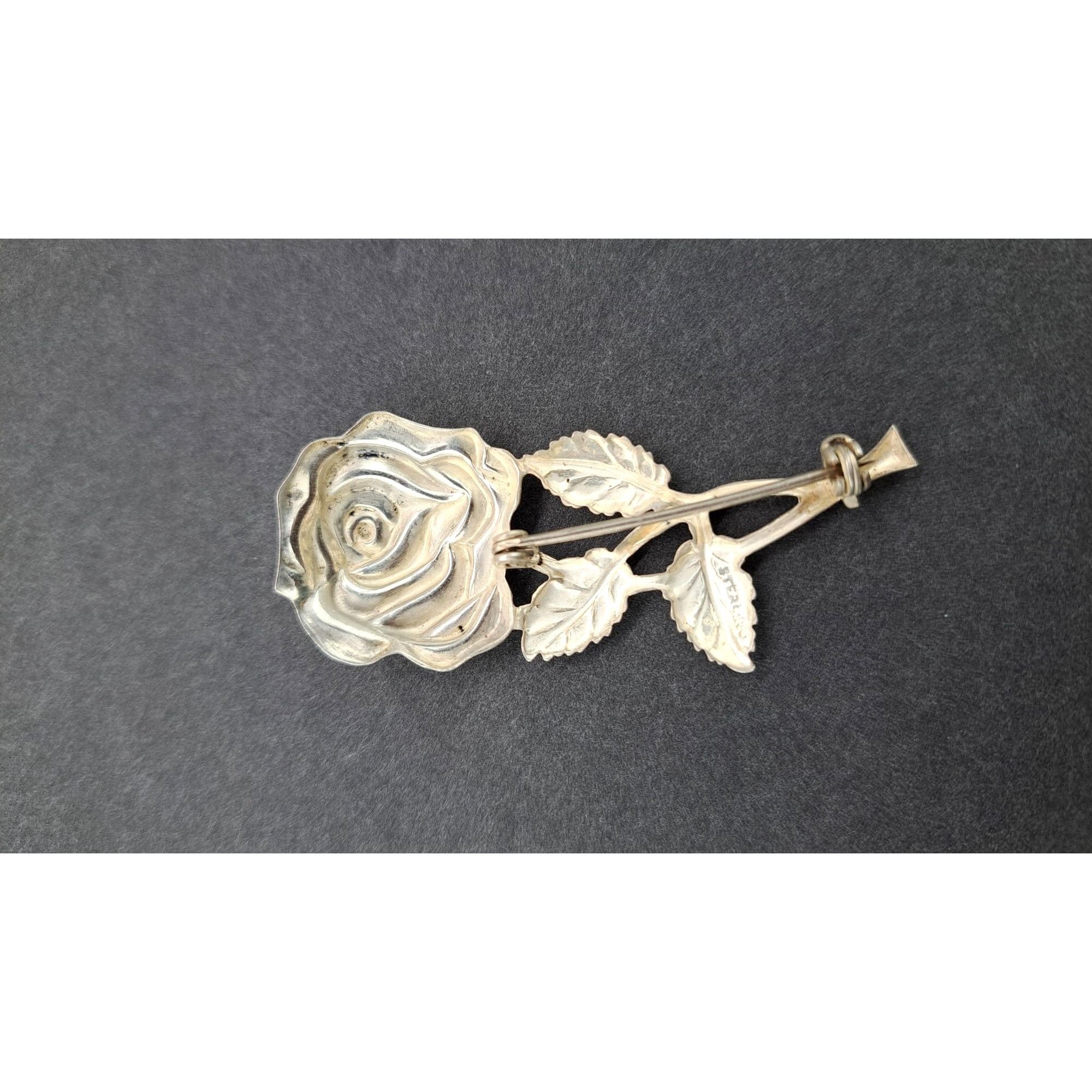 Vintage Vintage Sterling Silver Rose Brooch Pin Detailed Floral Size ONE SIZE - 5 Thumbnail