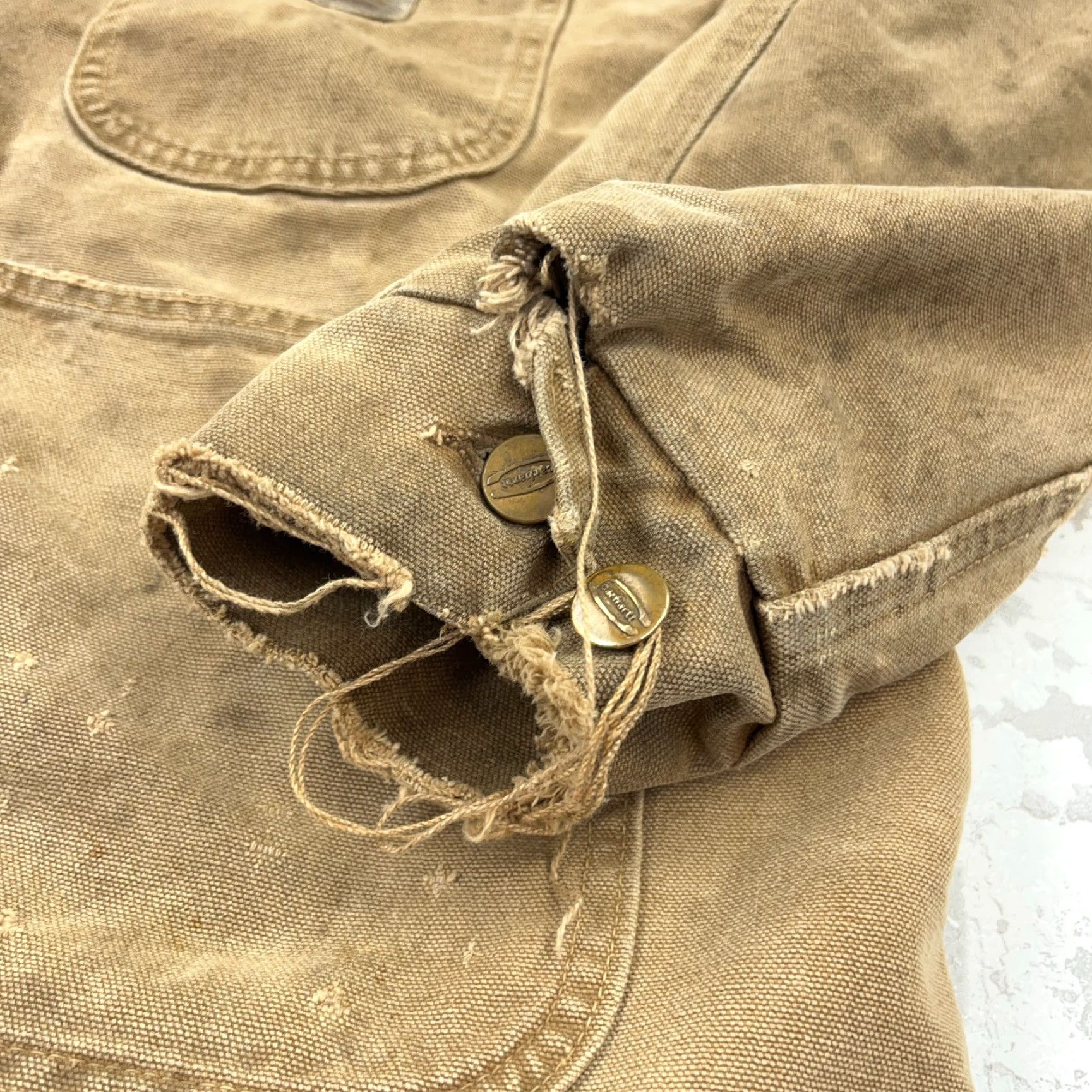 Carhartt VINTAGE Carhartt Chore Jacket Men M Beige Distressed 90s Thrashed Faded Lined Canvas Zip Jacket Mens Size US M / EU 48-50 / 2 - 7 Thumbnail