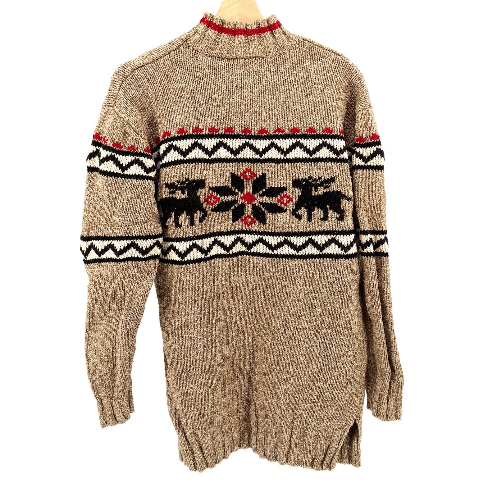 Eddie Bauer Vintage 90s Tan Red Fair Isle Reindeer Silk Blend Sweater Size XS / US 0-2 / IT 36-38 - 5 Thumbnail