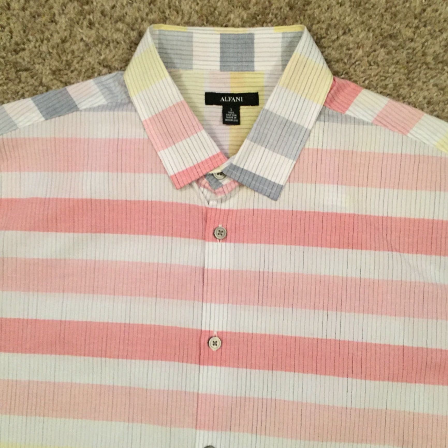 Alfani Alfani Shirt Mens Large Multicolor Striped Short Sleeve Button-Down Collar Point Button-Front Size US L / EU 52-54 / 3 - 3 Thumbnail