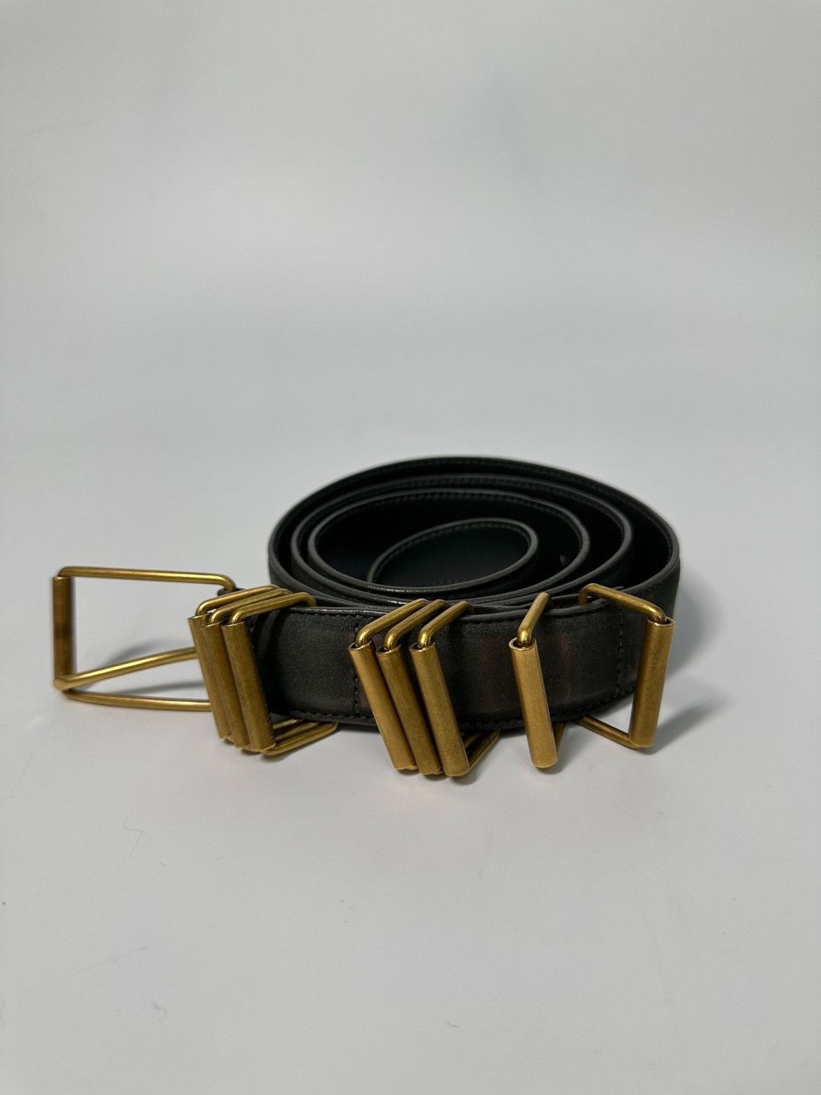 HERMES Belt Leather Black Women's D Engraved 2000 Margiela