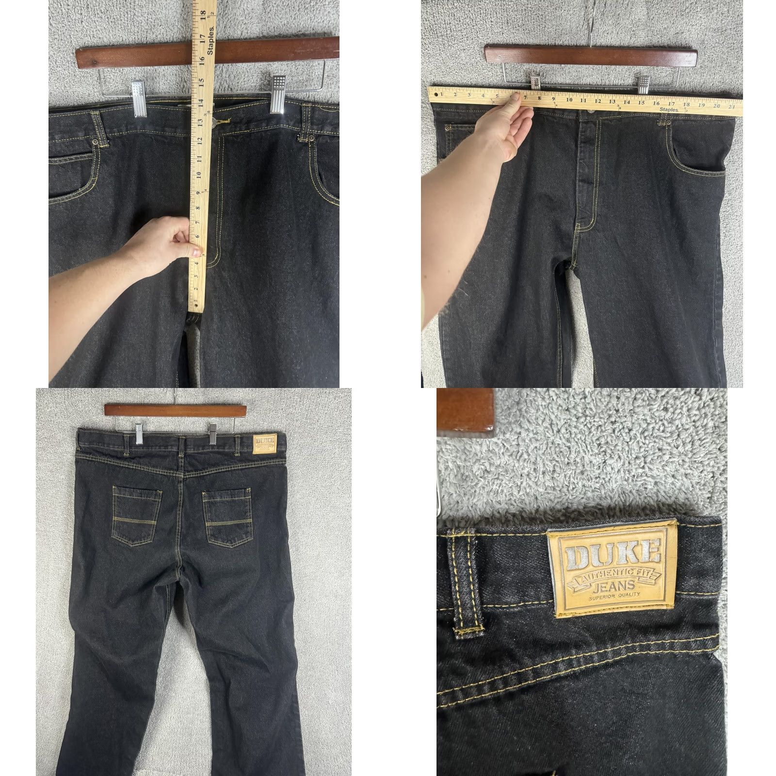 Vintage Duke Jeans Mens 44L Black Denim Straight Leg 100% Cotton Authentic Fit Zip Back Patch Pocket Jeans Size US 44 / EU 60 - 8 Thumbnail