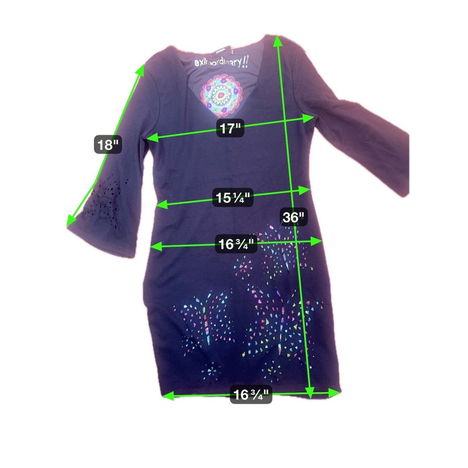 Desigual Desigual Black Cutout Dress with Colorful Mandala Print Size M / US 6-8 / IT 42-44 - 2 Thumbnail