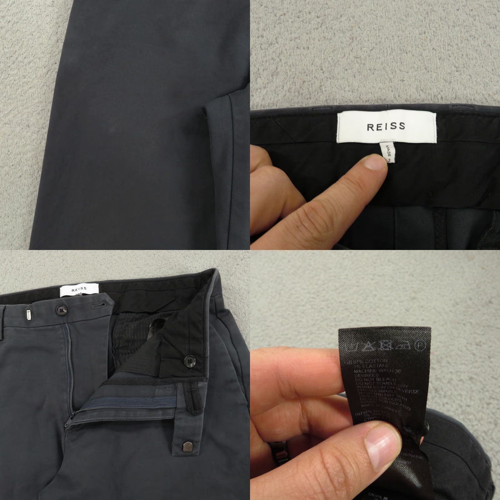 Reiss REISS Pants 30x28 Slim Fit Mens Charcoal Grey Trousers Cotton Stretch Flat Front Pants Size US 30 / EU 46 - 8 Thumbnail