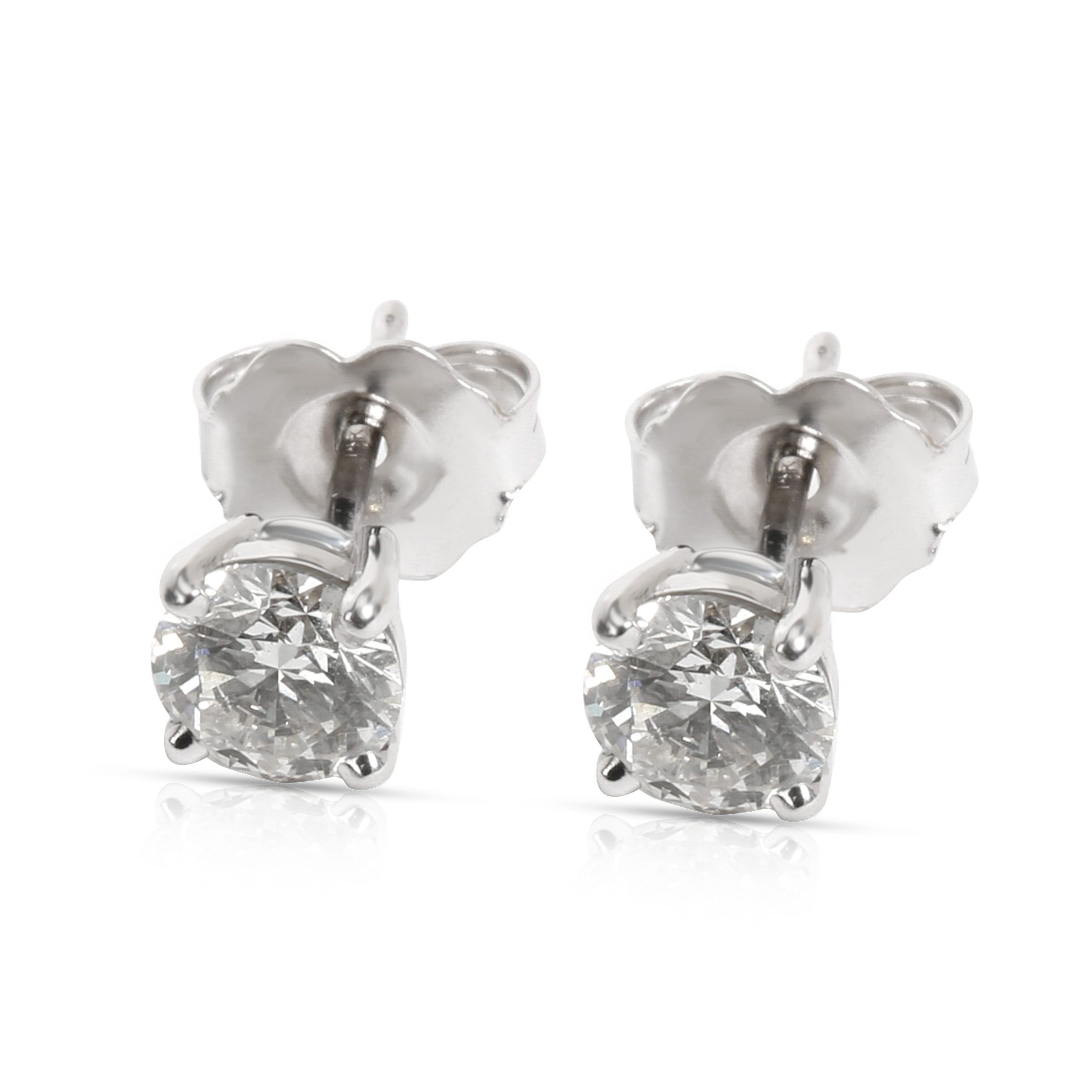 GIA Certified Round Cut Diamond Stud Earring in 14K White Gold I-SI1 0.72 CTW