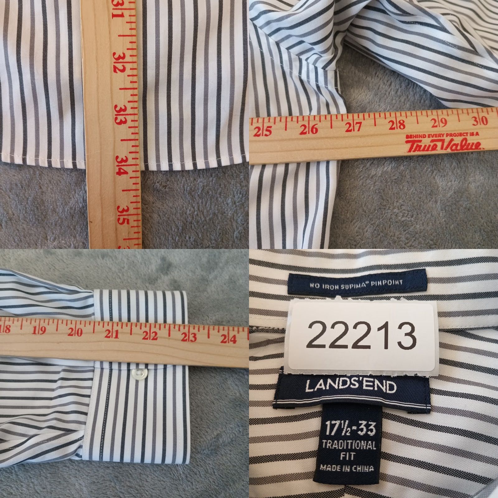 Lands' End Lands' End Shirt Mens 17.5 Gray Striped Long Sleeve Button Down Cotton Pinpoint Dress Shirt Mens Regular Size US XXL / EU 58 / 5 - 8 Thumbnail